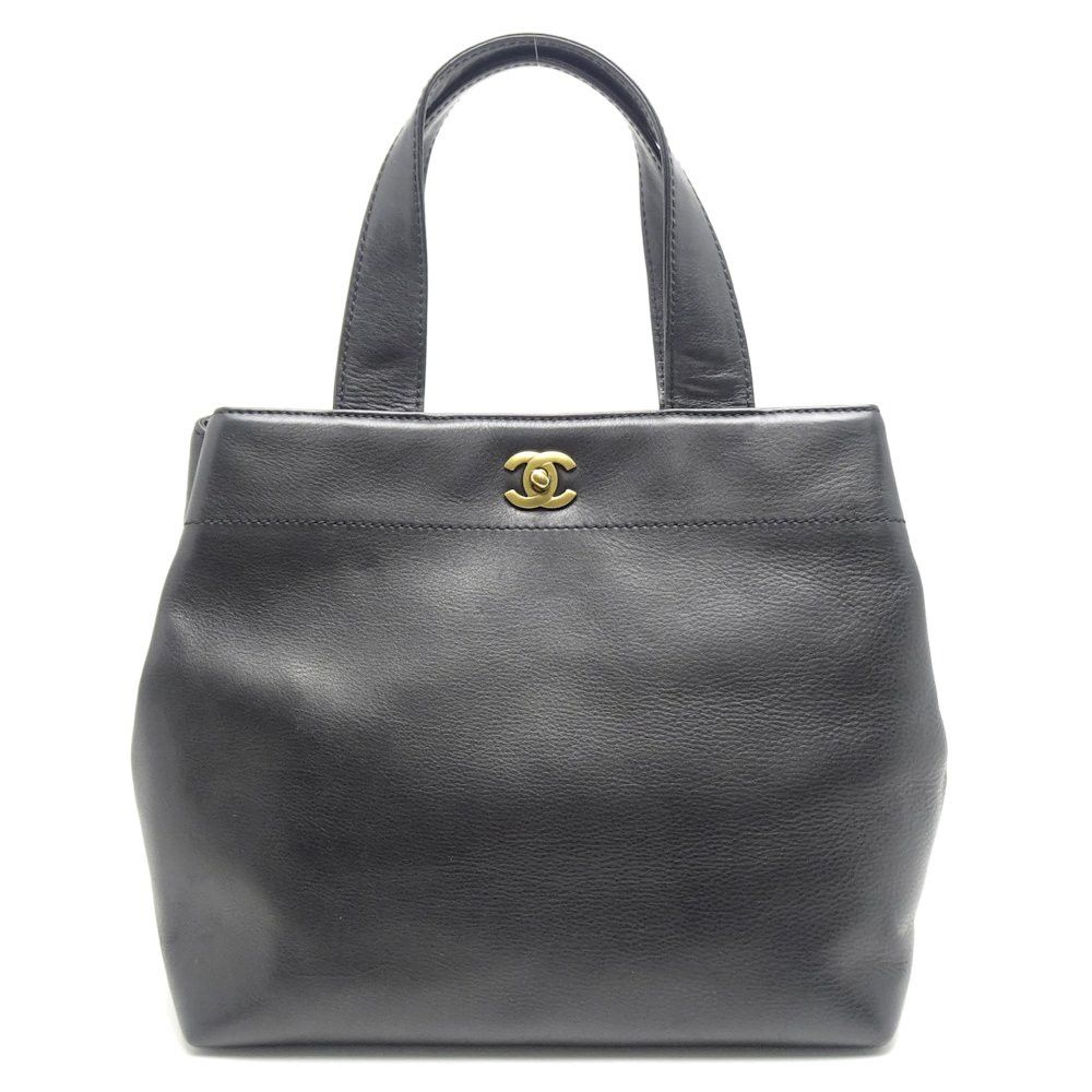 Chanel Tote Bag Calf Black x Gold Metal Fittings