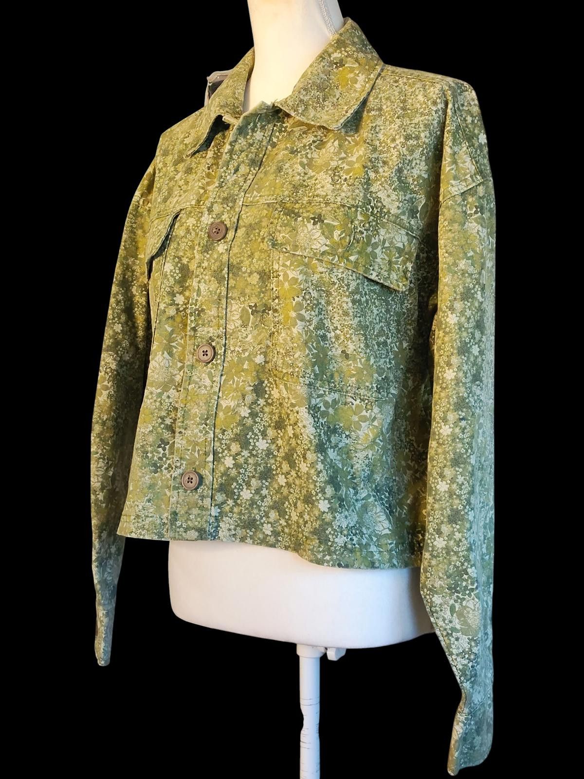 Other Wild Fable Green Floral Print Button-Up Jacket Size M / US 6-8 / IT 42-44 - 5 Thumbnail