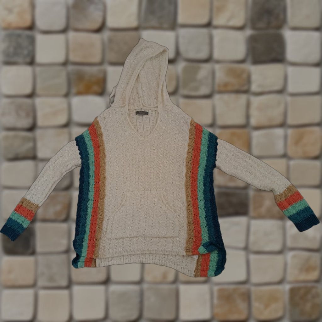 Vintage VINTAGE Natural Reflections Hooded Beach Stripe Crochet Knit Sweater White L Womens Size L / US 10 / IT 46 - 1 Thumbnail