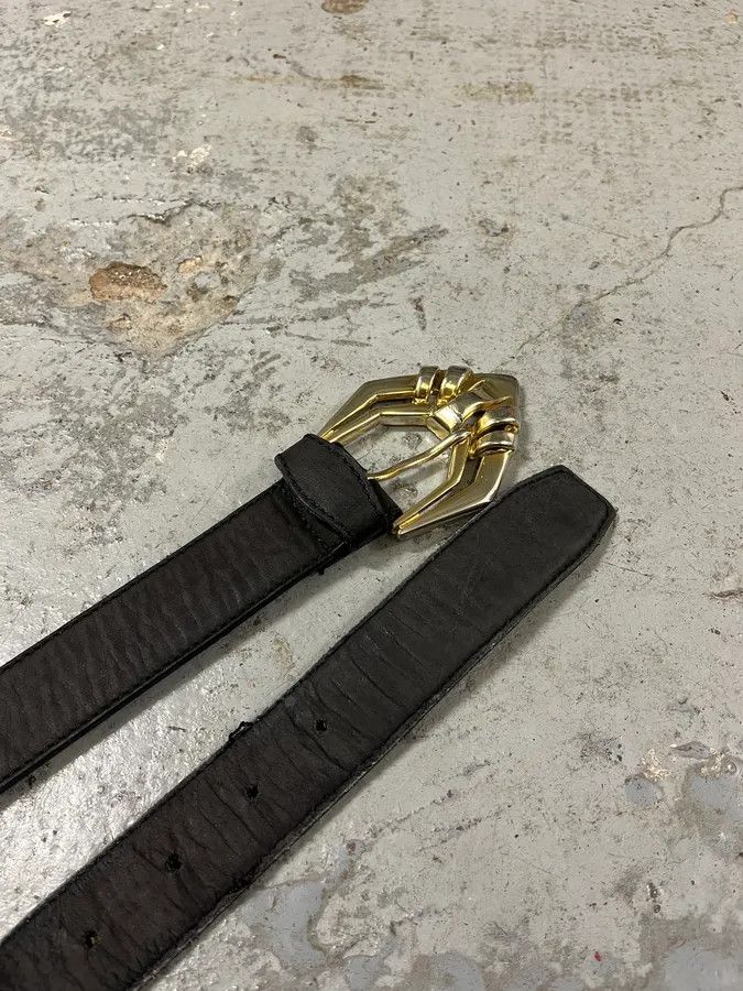Versace 2000s Versace Golden Futuristic V Black Leather Belt Size ONE SIZE - 3 Thumbnail