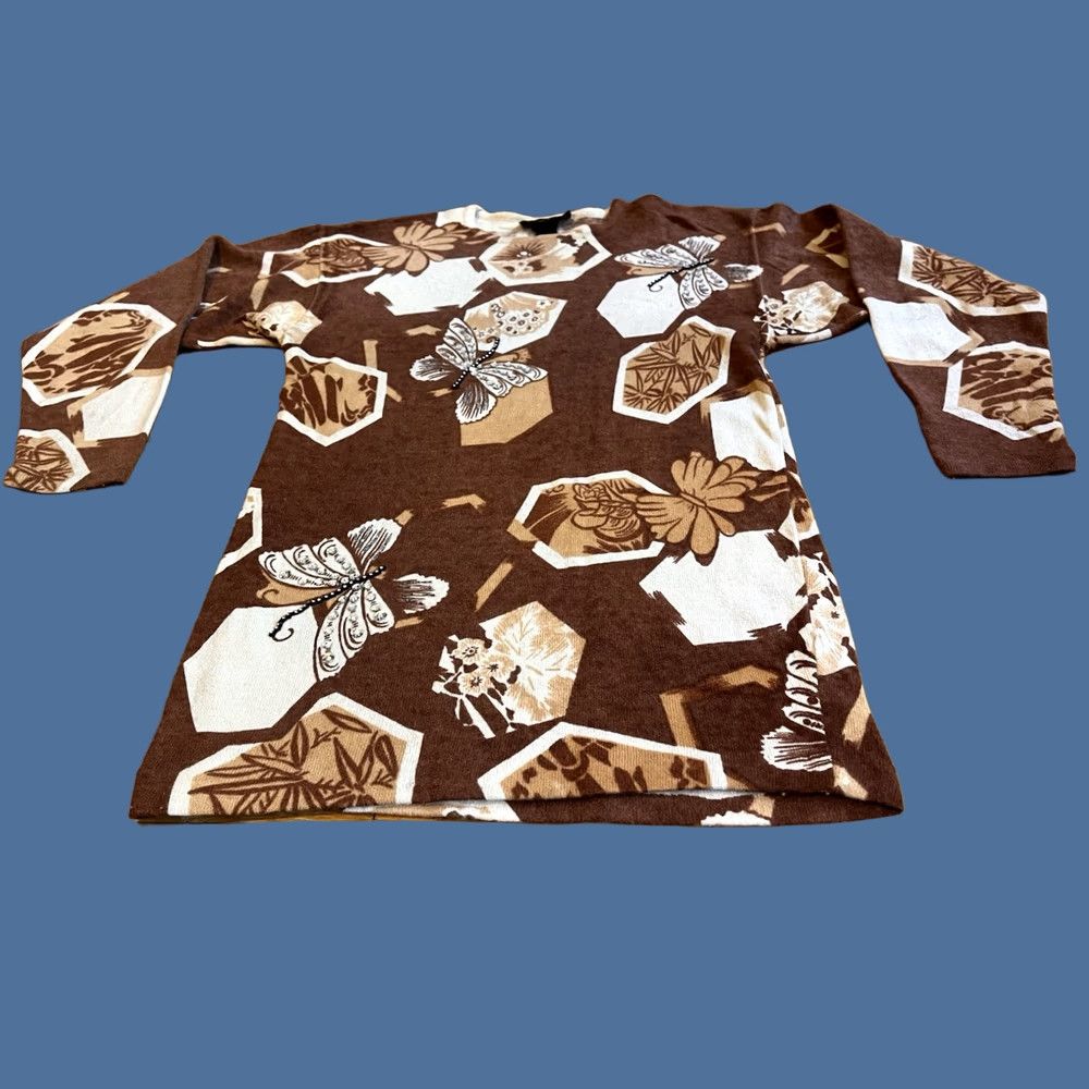 Vintage VINTAGE Suzelle Butterfly Sweater Women’s M Brown Sequin Beaded 80s Lambswool Angora Knit Pullover Crew Neck Floral Pattern Mens Girls Womens Size M / US 6-8 / IT 42-44 - 1 Thumbnail