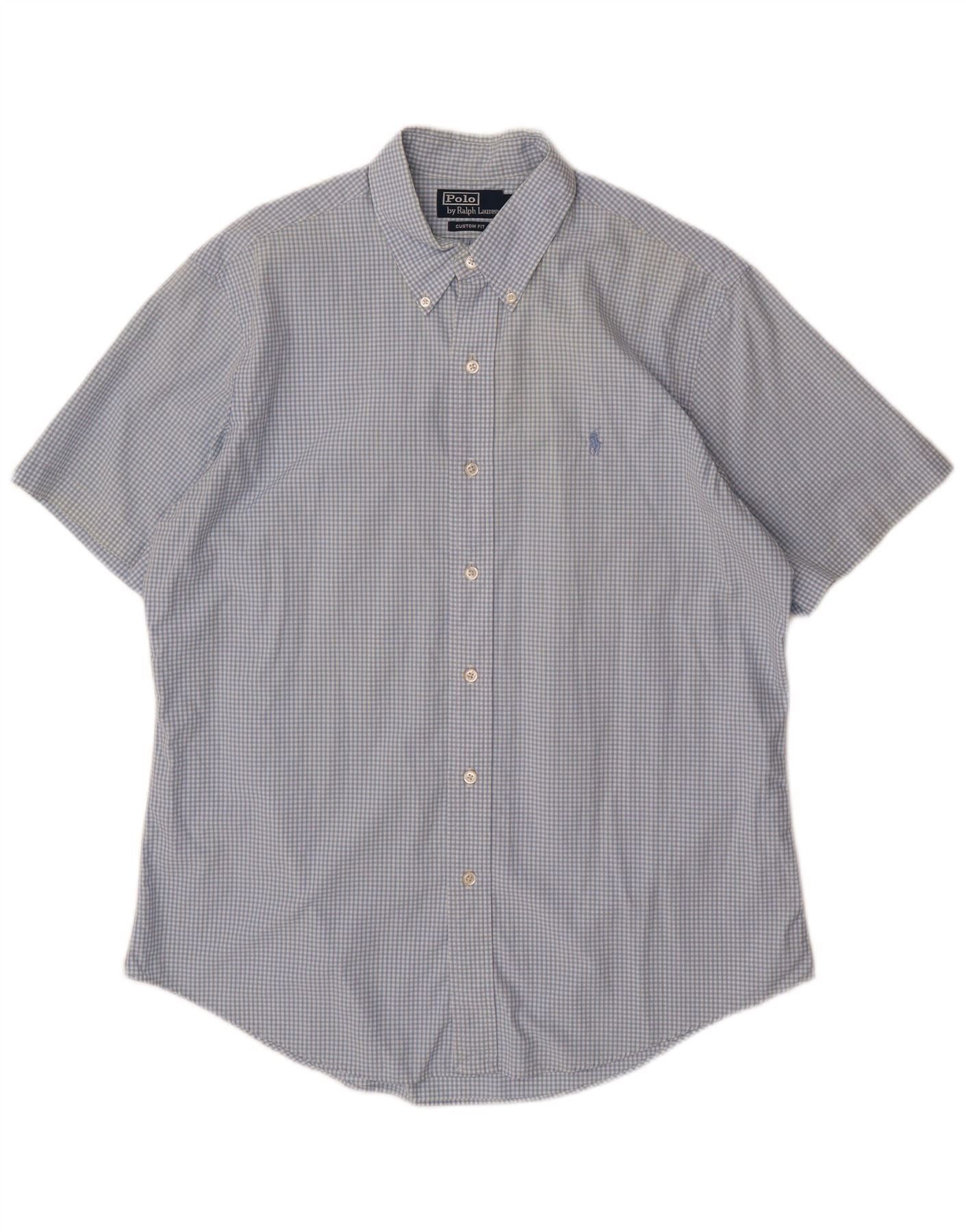 Polo Ralph Lauren Mens Custom Fit Short Sleeve Shirt Large Blue Gingham Size US L / EU 52-54 / 3 - 1 Thumbnail