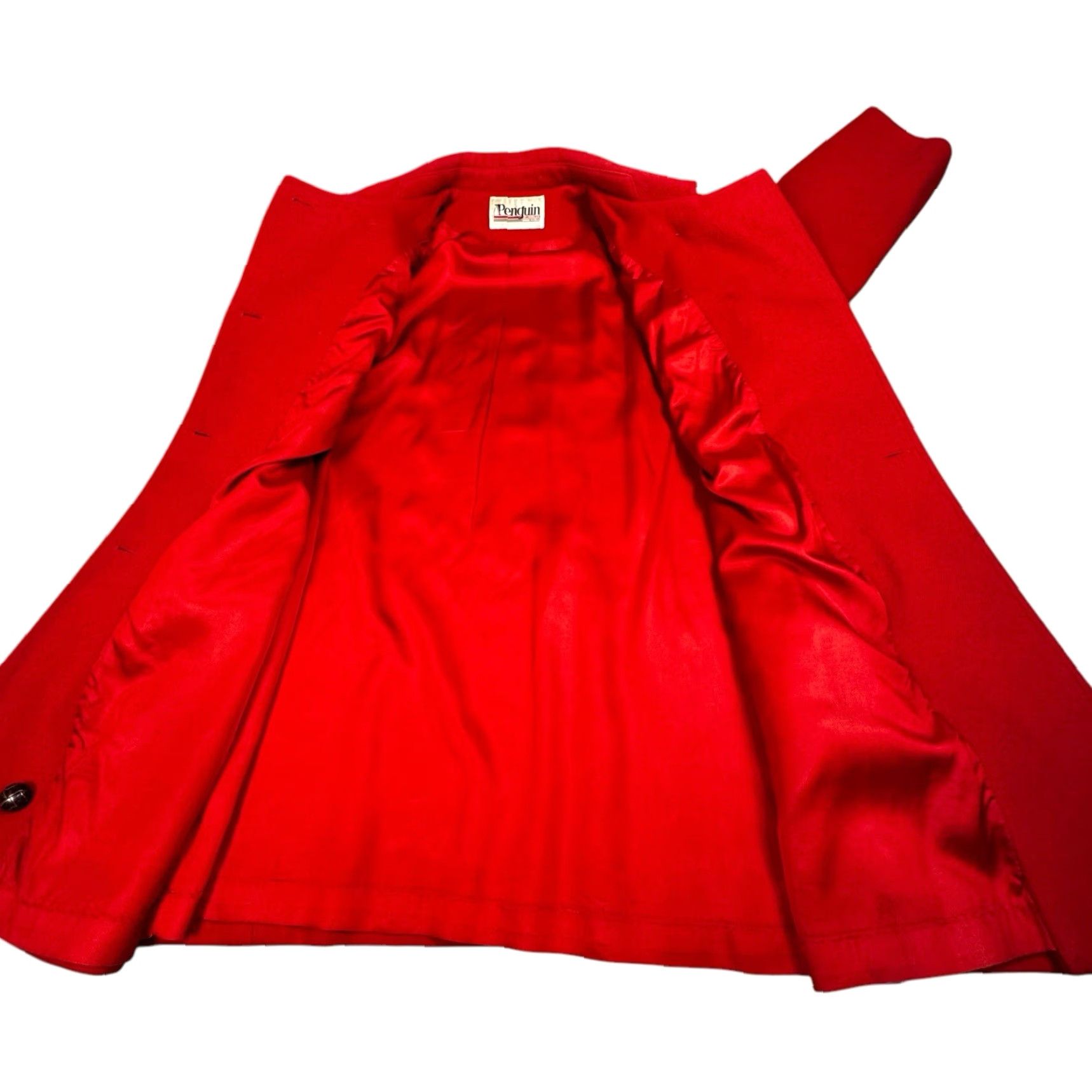 Doublet VINTAGE Penguin Wool Trench Coat Women's 18 Double Breasted Jacket USA Red Wool/Poly Nylon Lined Pockets 80s 90s Designer Hipster Outdoor Preppy Size XXL / US 16-18 / IT 52-54 - 5 Thumbnail