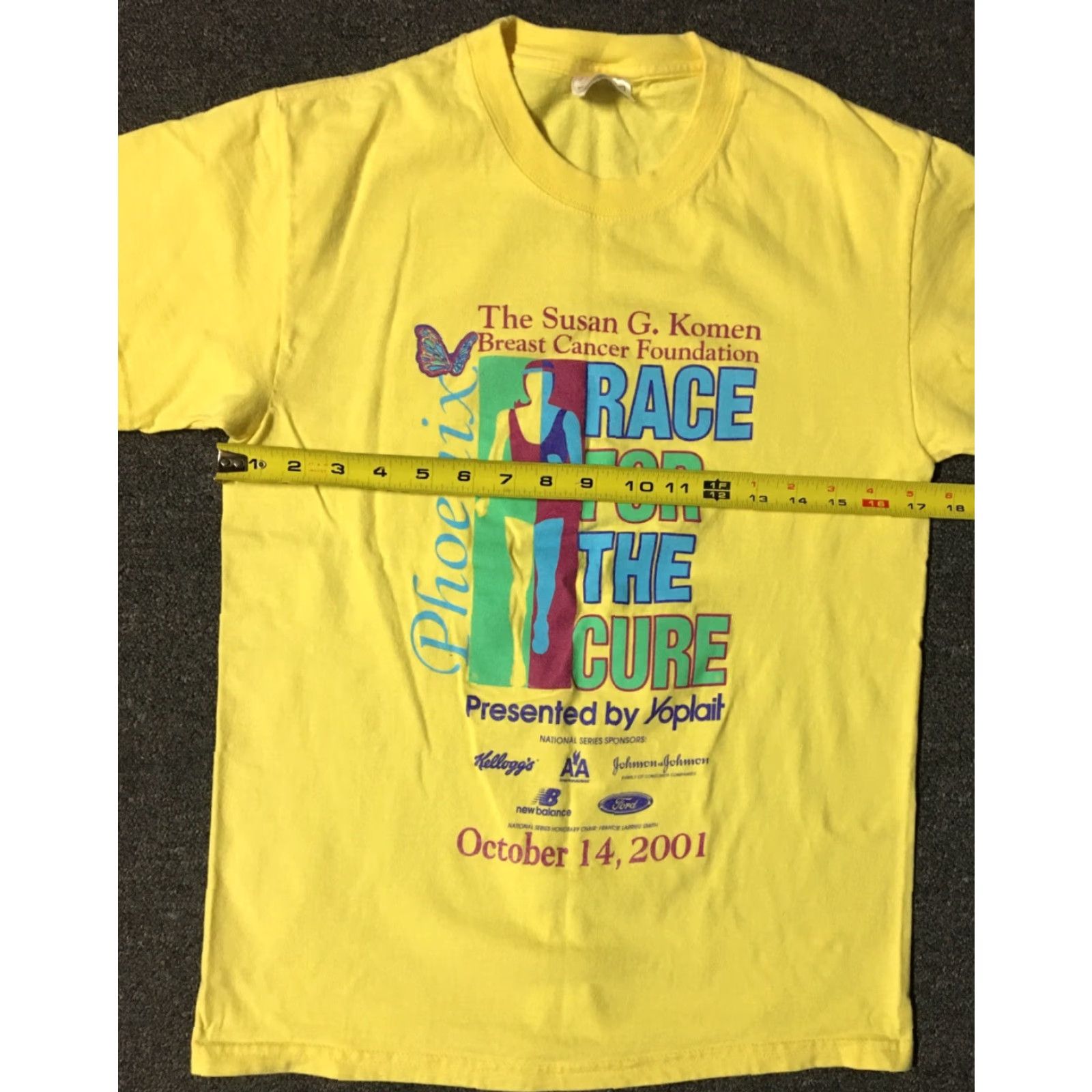 Hanes VINTAGE Yoplait Race For The Cure Marathon Volunteer Shirt S Breast Cancer Awareness Men Yellow Graphic Tee 90s Ribbon Ultra Retro Cups? Size US S / EU 44-46 / 1 - 6 Thumbnail