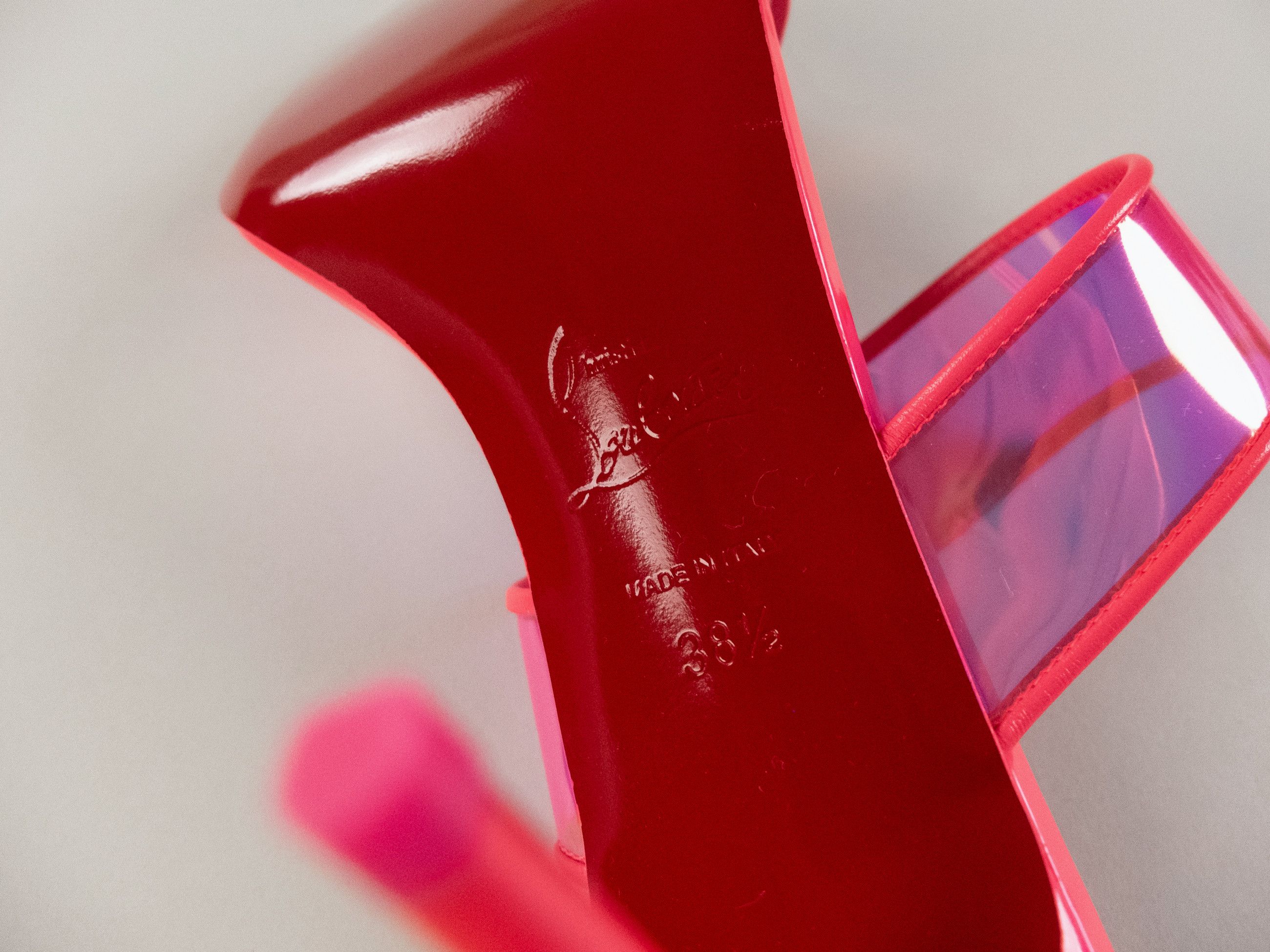 Christian Louboutin CHRISTIAN LOUBOUTIN Just Loubi pink PVC leather trim mules Size US 8.5 / IT 38.5 - 11 Thumbnail