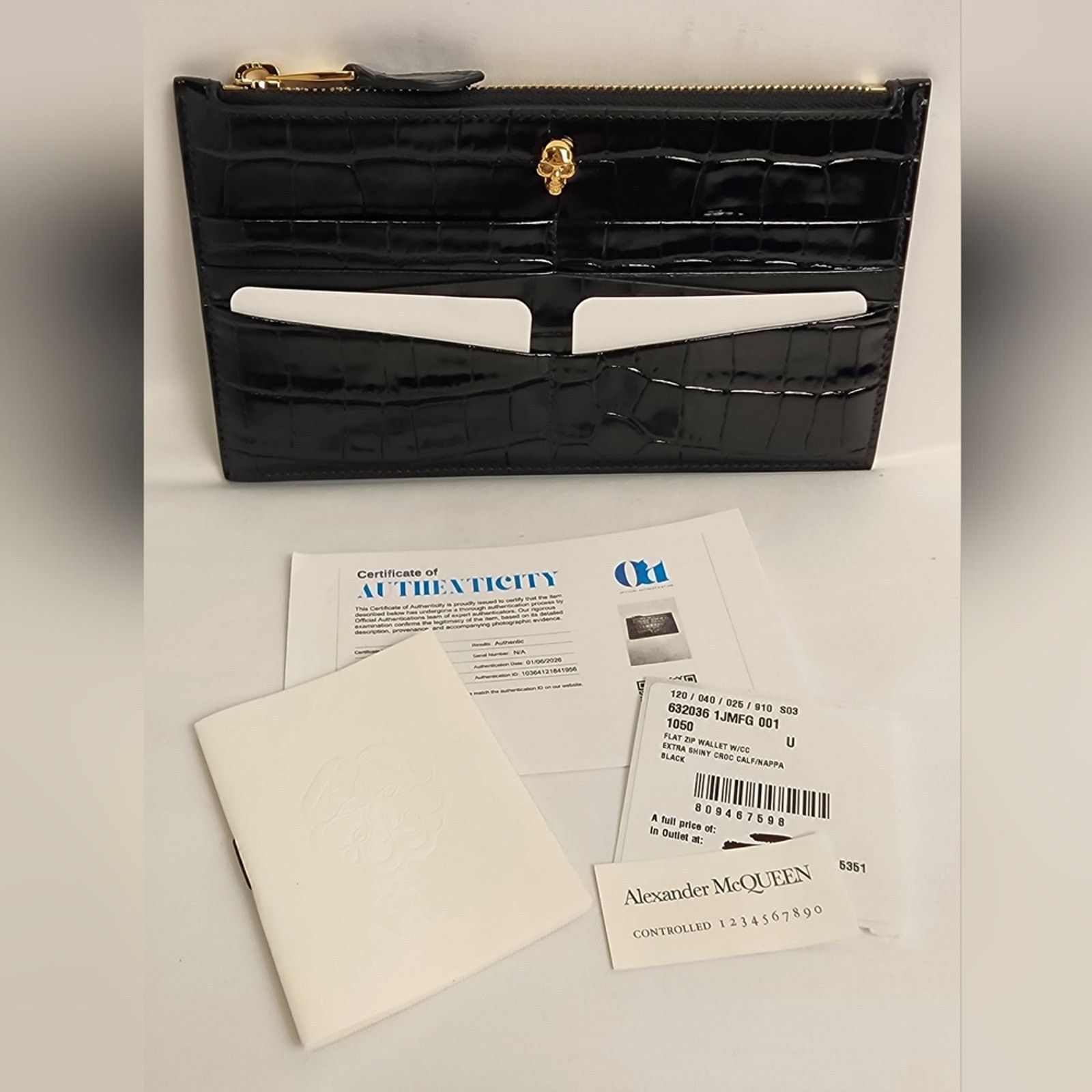 Alexander McQueen Alexander McQueen Flat Card Wallet Zip Black Croc Skull Size ONE SIZE - 14 Thumbnail