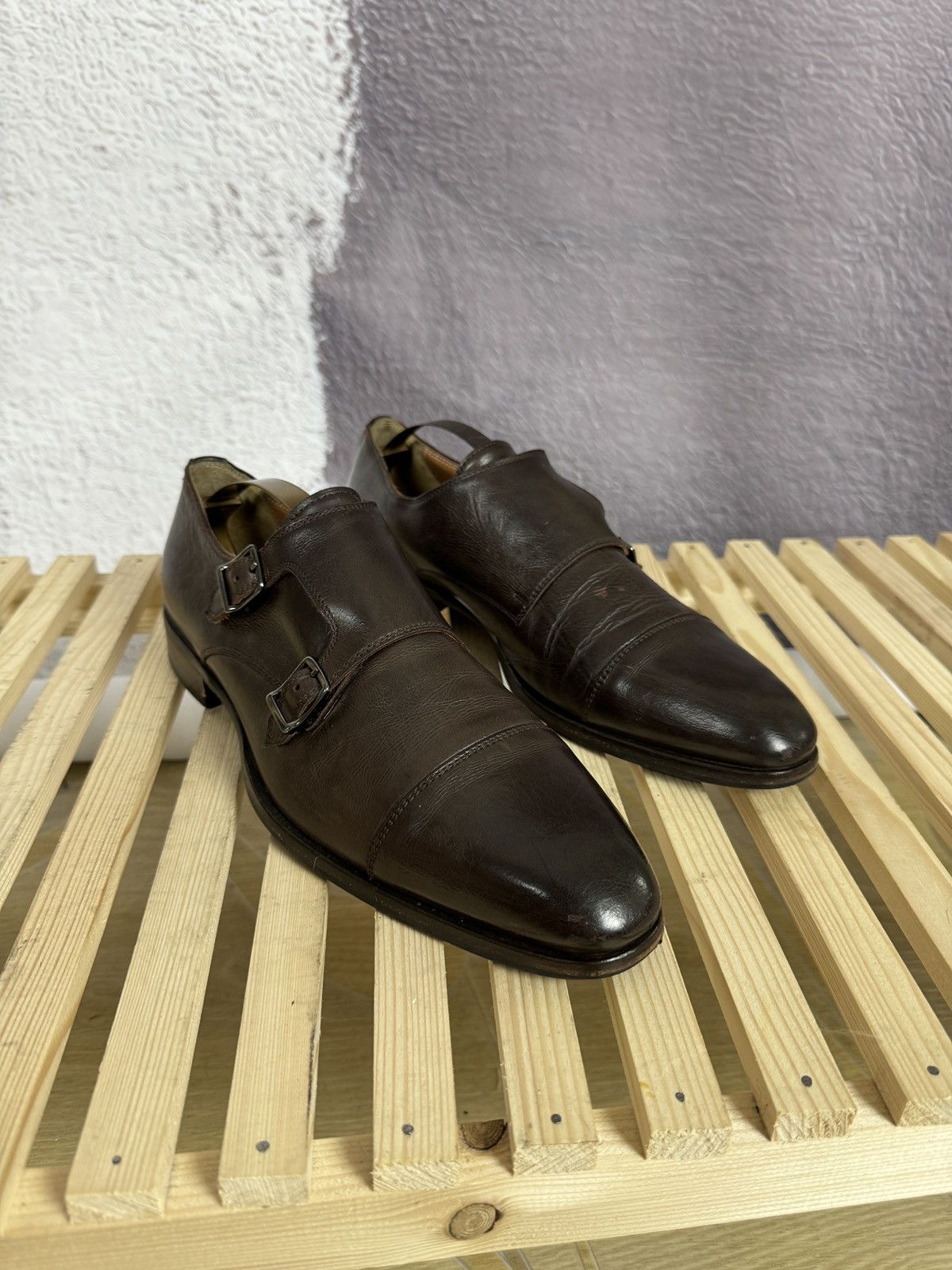 Genuine Leather Benci Broether Leather double monk brown casual shoes formal Size US 9.5 / EU 42-43 - 4 Thumbnail