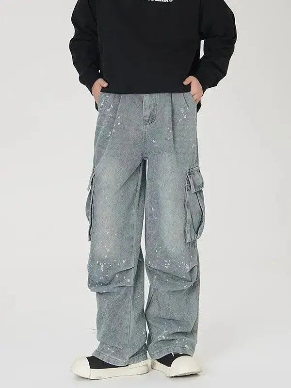 Japanese Brand Retro loose splashed ink wide leg pocket jeans Size US 34 / EU 50 - 5 Thumbnail