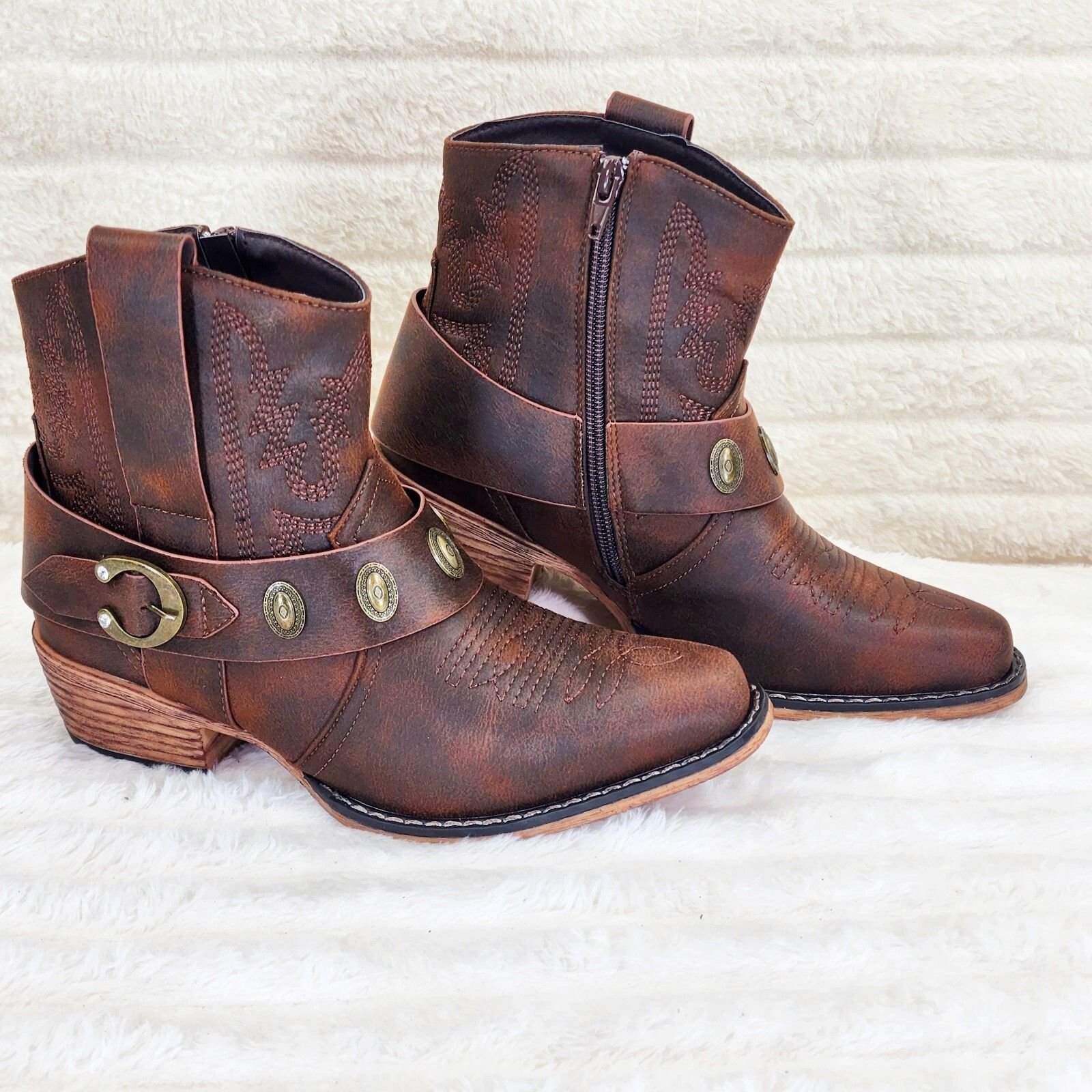 Other Wild West Brown Distressed Western Cowgirl Pull On Ankle Boo Size US 8 / IT 38 - 2 Thumbnail