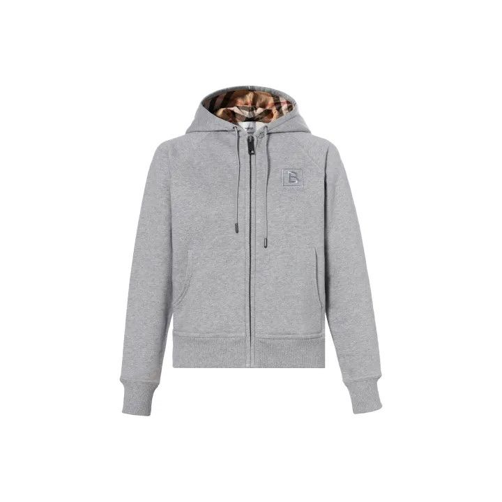 Burberry Gray Logo Embroidered Zip-Up Hoodie 0079