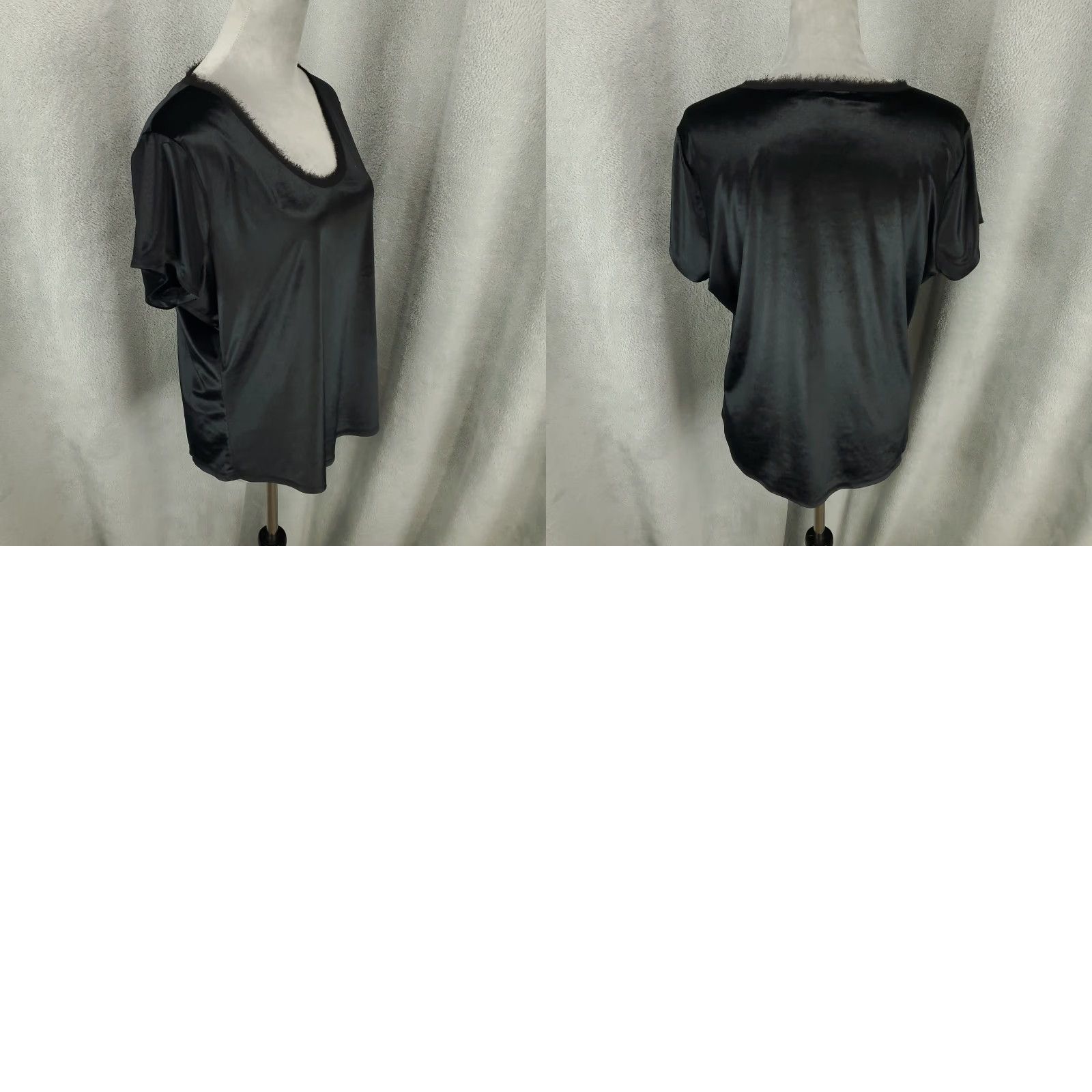 White House Black Market White House Black Market Top Shirt Womens XL Black Velvet Fuzzy Neck Accent V-Neck Short Sleeve Soft Black Pattern Solid Casual Travel Classic Stretch Size XL / US 12-14 / IT 48-50 - 8 Thumbnail