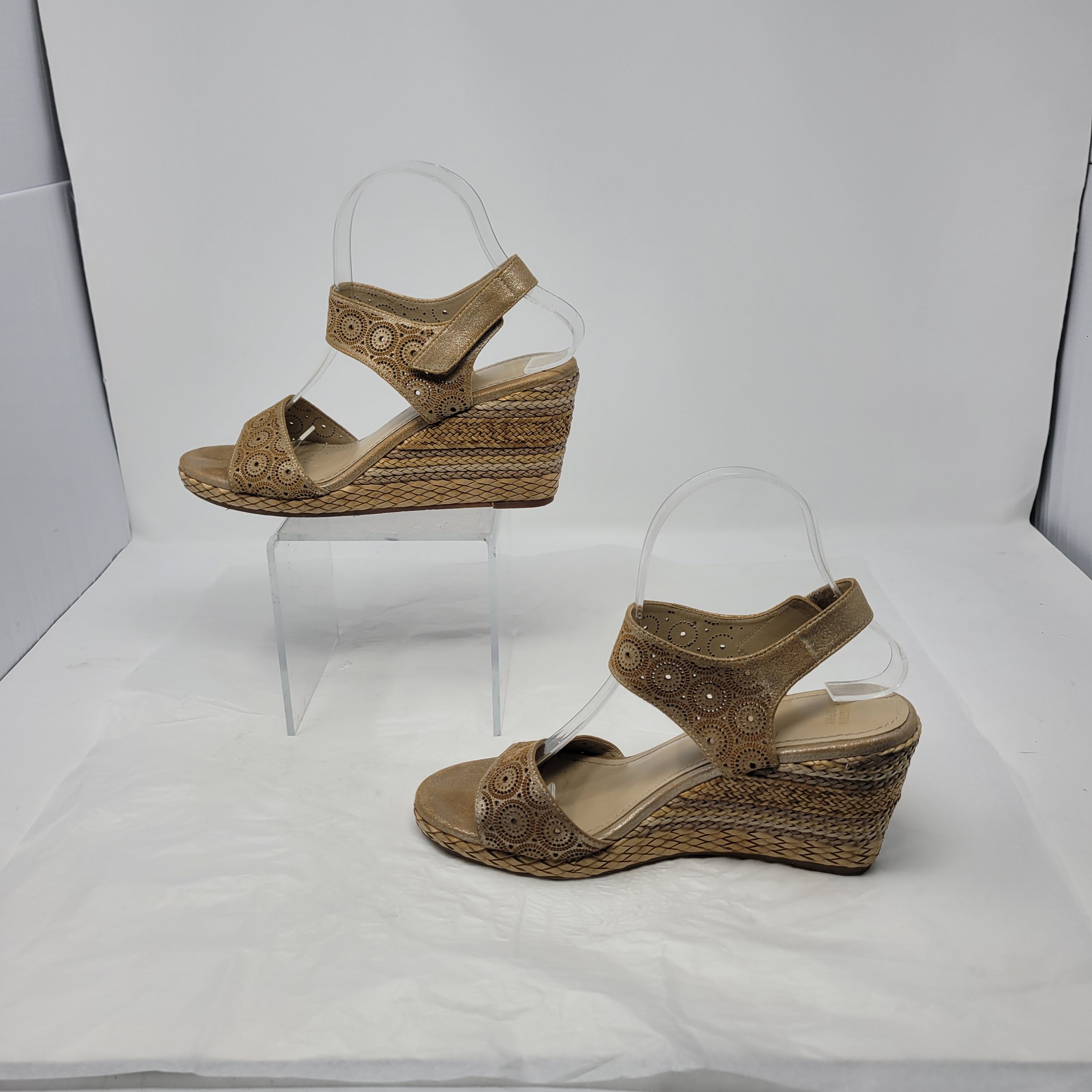 Johnston & Murphy Leather Gold Metallic Georgiana Wedge Sz 8 Espadrille Boho Size US 8 / IT 38 - 10 Thumbnail