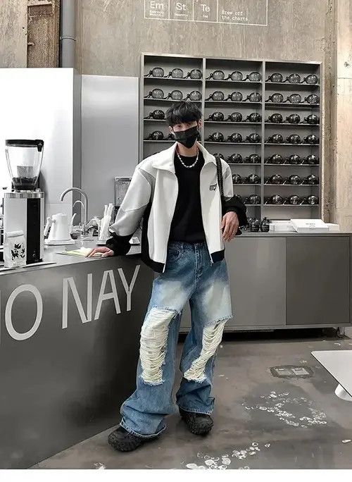 Jean Fujiwara x Asa Baggy distressed ripped wide leg y2k jeans Size US 34 / EU 50 - 4 Thumbnail