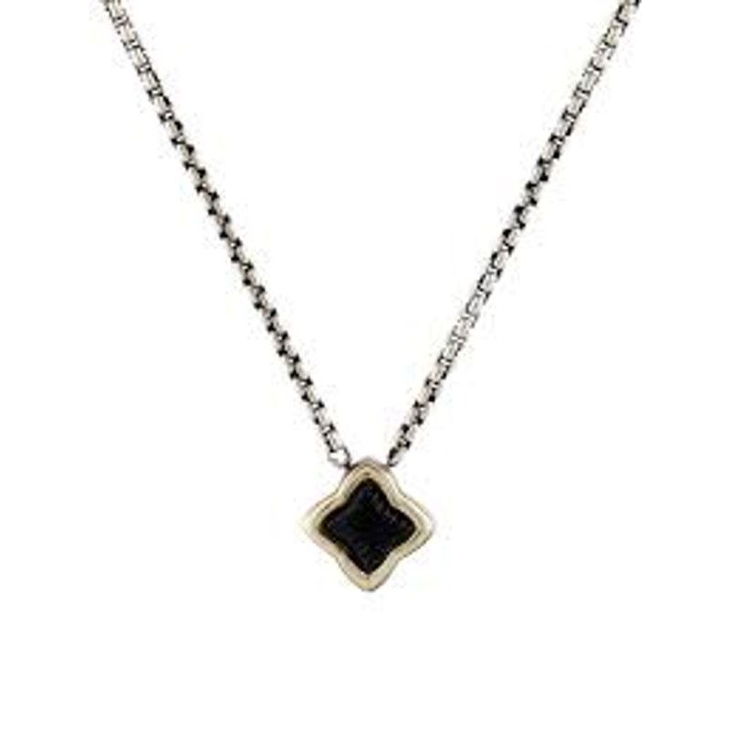 David Yurman Onyx Quatrefoil Sterling Silver Gold Necklace