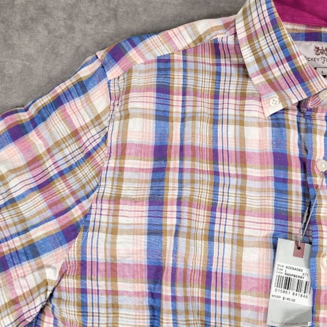 Vintage Hickey Freeman Raspberry Plaid Short Sleeve Button Up Shirt Lg New Mens Size US L / EU 52-54 / 3 - 7 Thumbnail