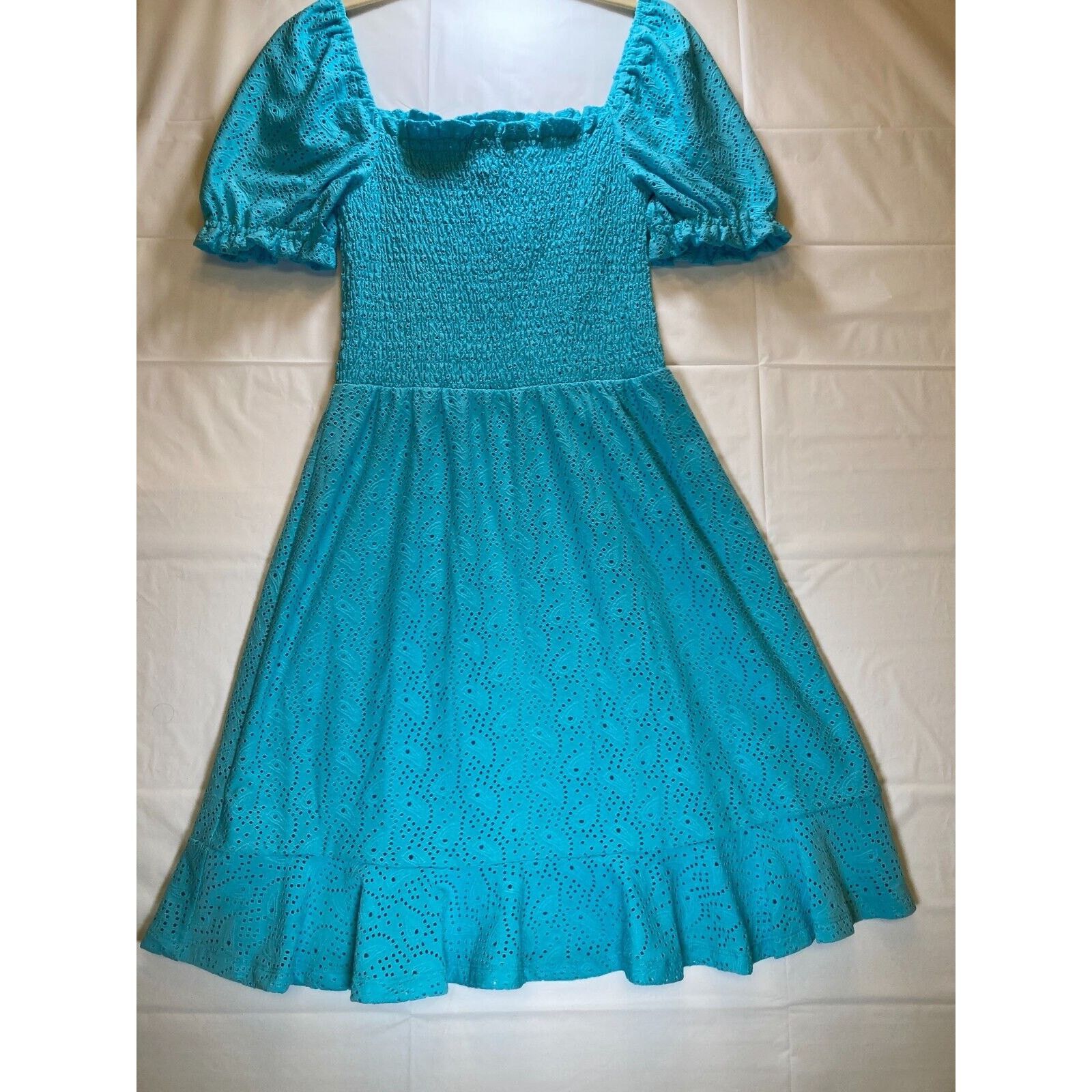 Michael Kors MICHAEL KORS Womens Aqua Peasant Dress Pouf Sleeve Dress S Size S / US 4 / IT 40 - 1 Thumbnail
