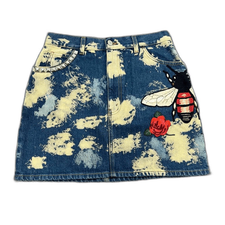 Gucci Gucci Denim Mini Skirt with Embroidered Bee Size 42" / US 20 - 1 Thumbnail