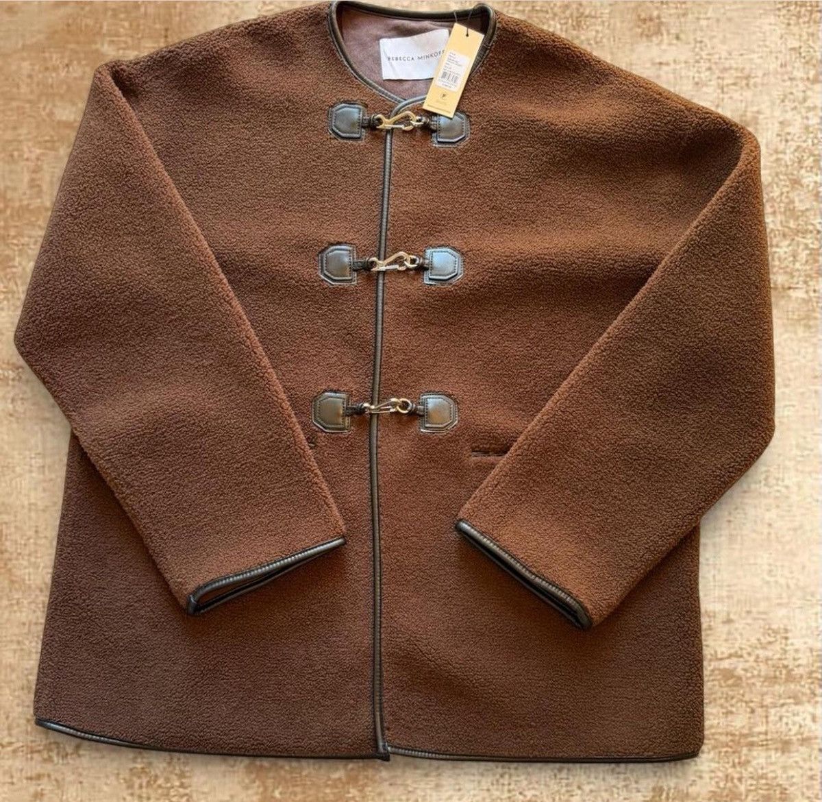 Rebecca Minkoff Rebecca Minkoff Shearling Toggle Jacket Chocolate Brn L NWT Size L / US 10 / IT 46 - 1 Thumbnail