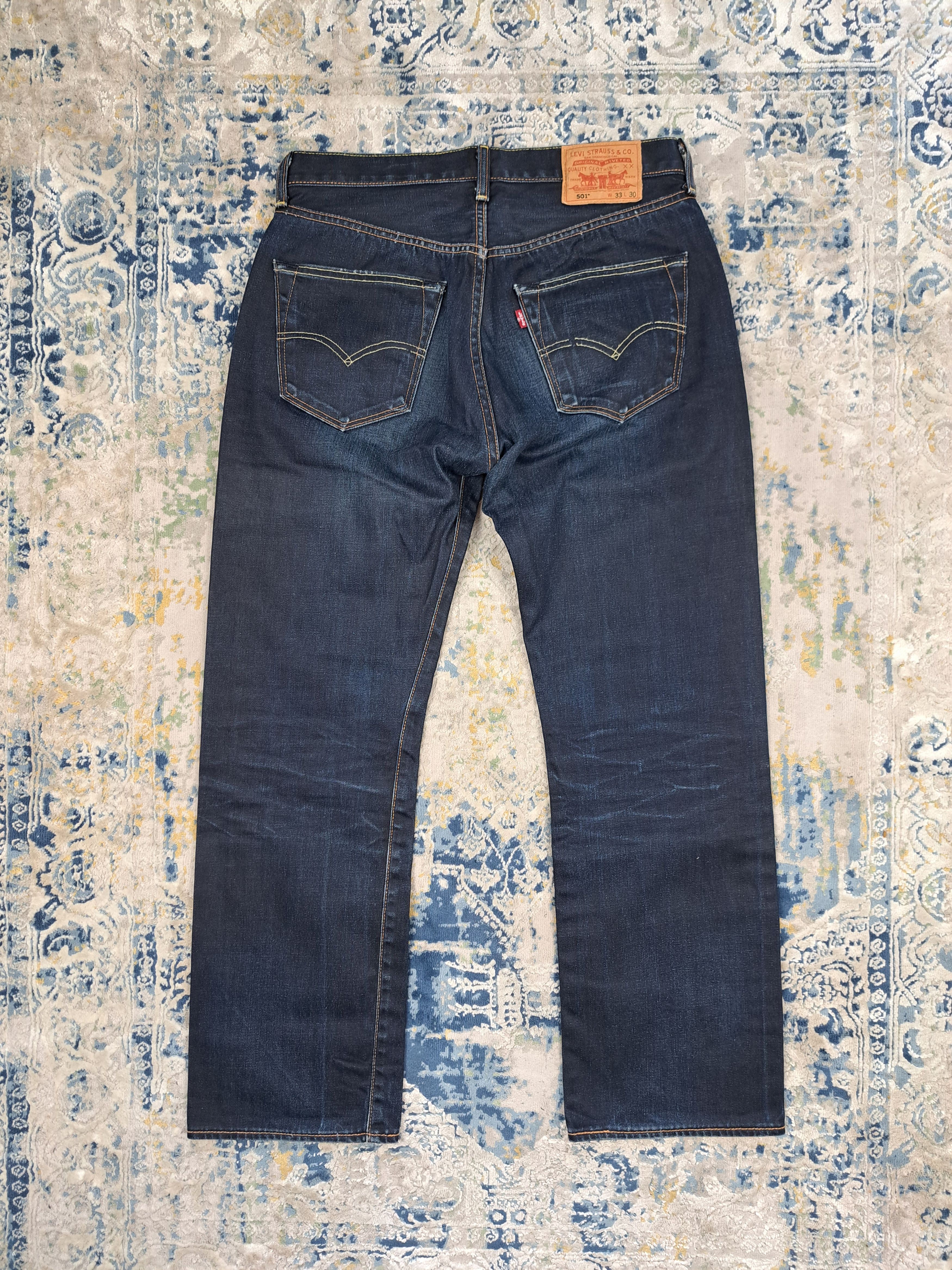 Image of Archival Clothing x Levis Levi's 501 Waxed Denim Straight Fit Jeans Avant Garde in Navy (Size 33)