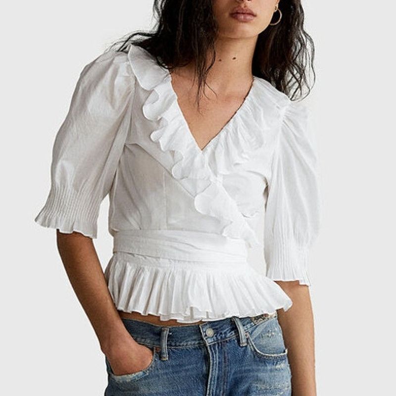Ralph Lauren NWT Ralph Lauren White Cotton Wrap Shirt Blouse XS Size XS / US 0-2 / IT 36-38 - 1 Thumbnail