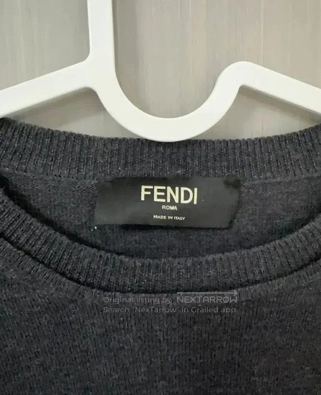 Fendi Fendi Men's Gray Cashmere Sweater with Unique Design . Size US M / EU 48-50 / 2 - 3 Thumbnail