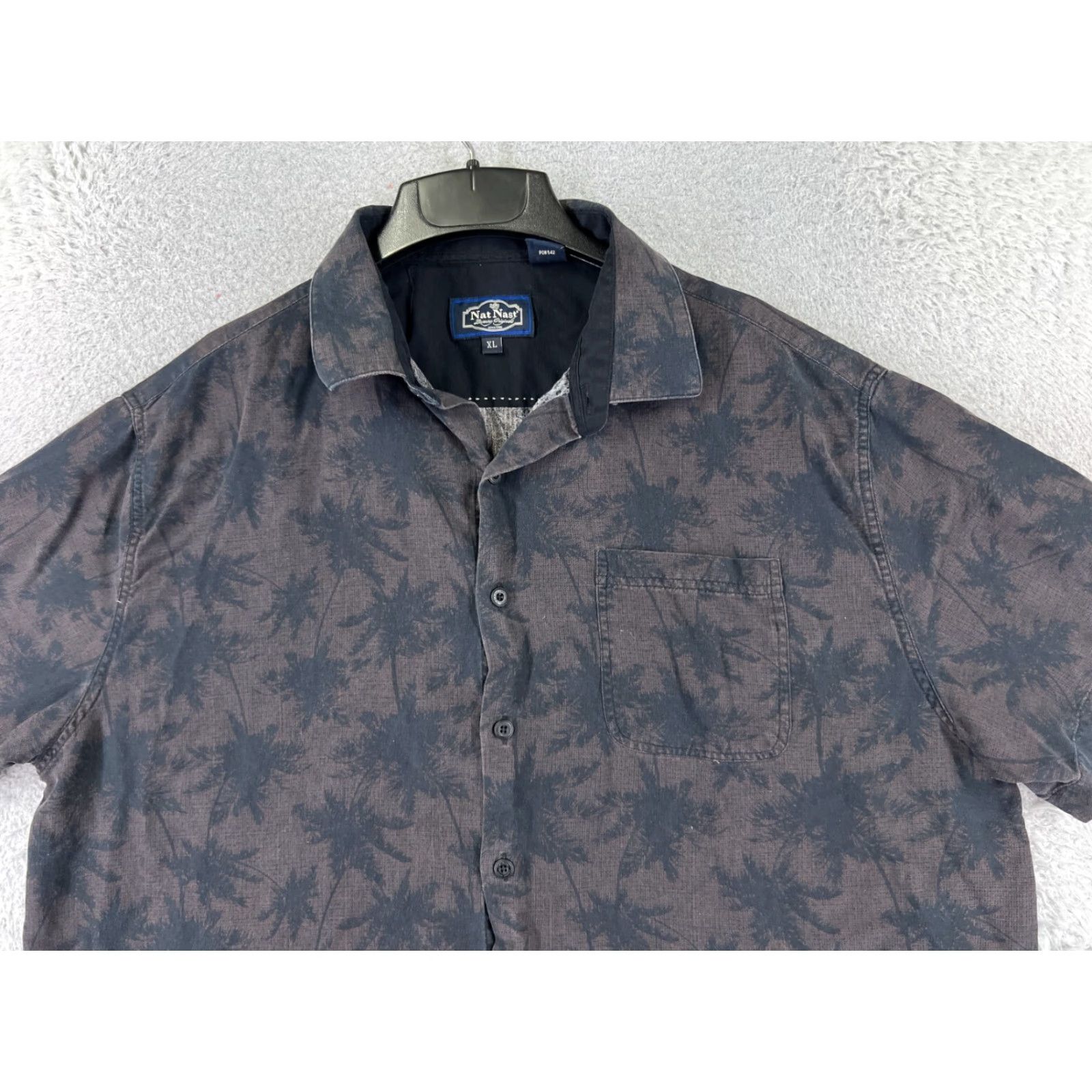 Nat Nast Nat Nast Shirt Mens 2XL Gray Silk Blend Hawaiian Pocket Short Sleeve Size US XXL / EU 58 / 5 - 4 Thumbnail