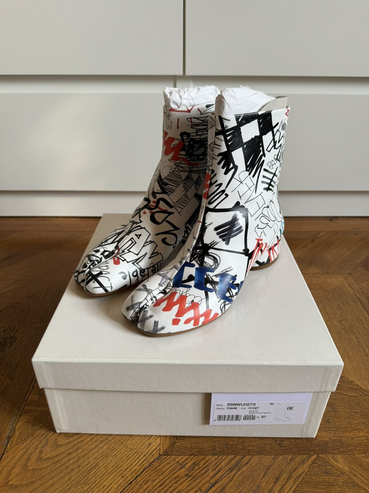 MaisonMargiela グラフィティーtabiヒール Used Maison Margiela 22 GRAFFITI Paing TABI BOOTS Ninja