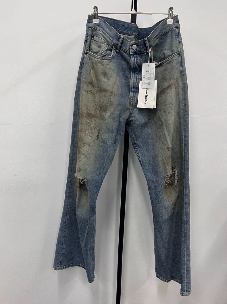 Acne Studios Acne Studios 2021M Blue Mud-Dyed Ripped Slightly Flared Jea Size US 32 / EU 48 - 1 Thumbnail