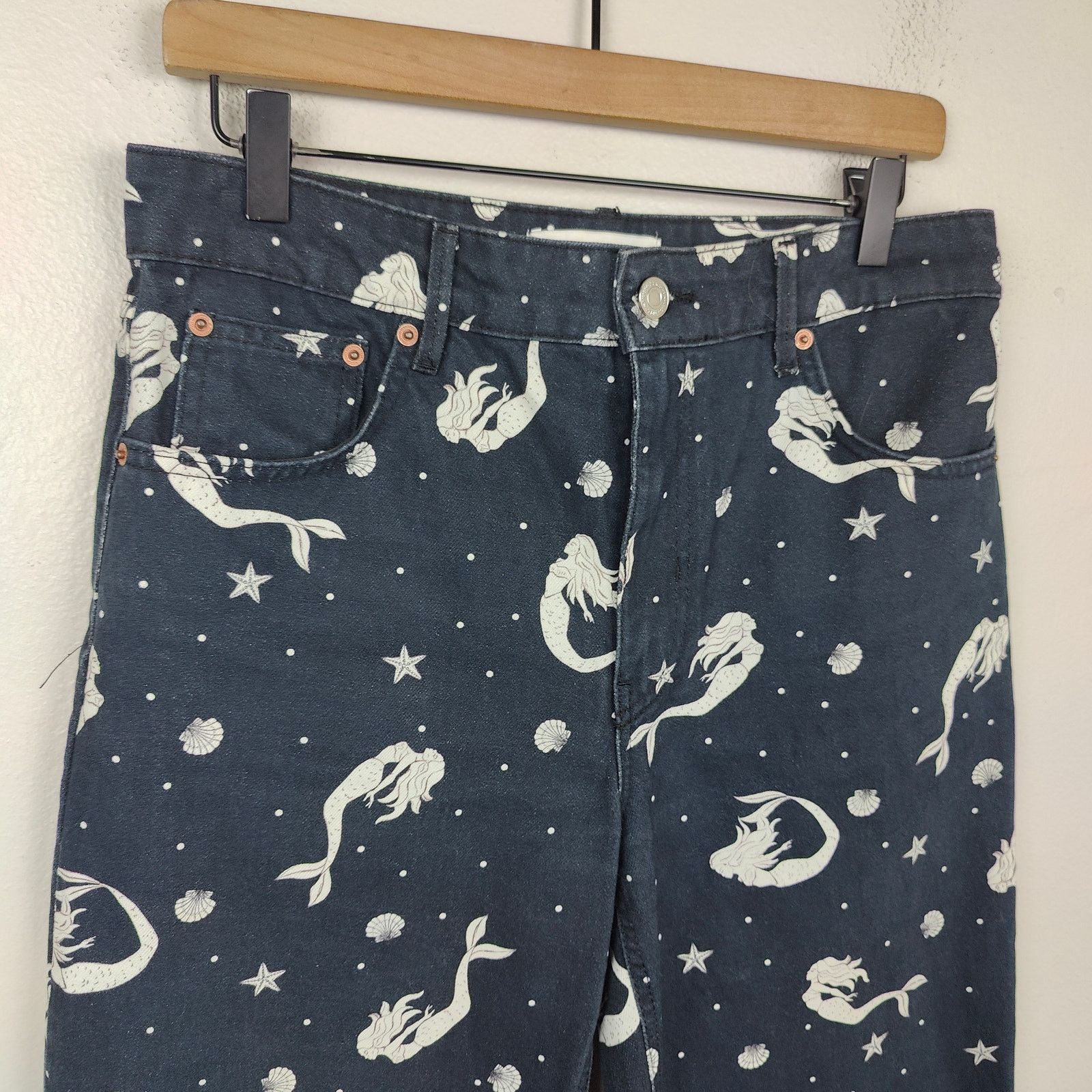 Zara Zara The Trevor Jeans Womens 6 Black Mermaid Print Straight Size 28" / US 6 / IT 42 - 2 Thumbnail