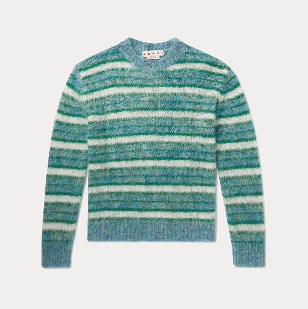 Marni Marni Fuzzy Mohair Knit Striped Sweater Green and Blue Size US M / EU 48-50 / 2 - 1 Thumbnail