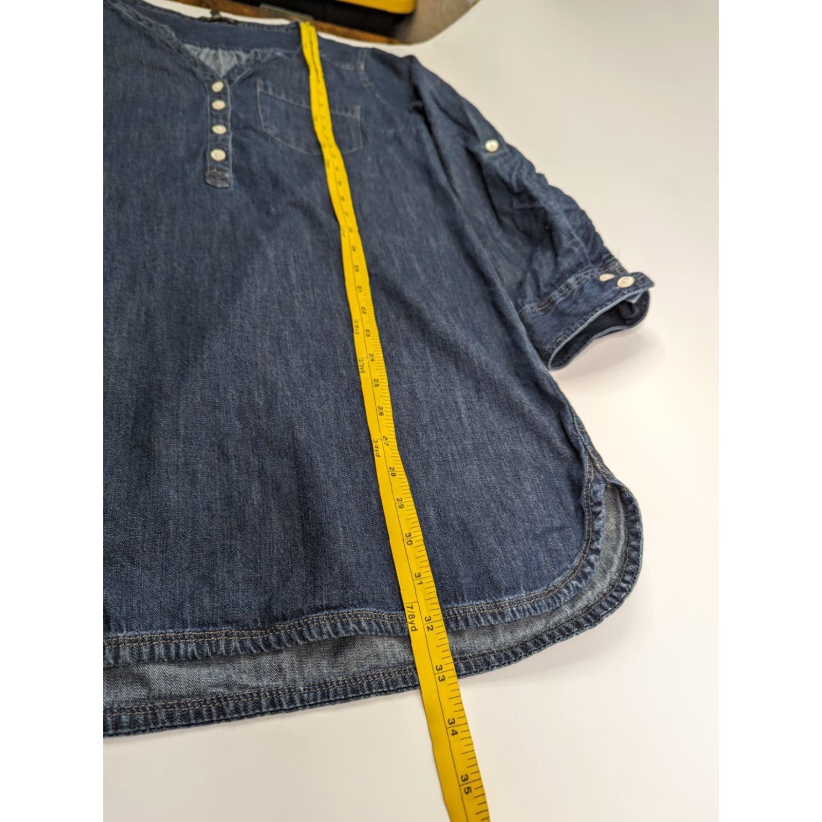 Express EXPRESS Blue Chambray Denim Mini Shirt Dress Tunic Roll Tab Sleeves Womens Small Size S / US 4 / IT 40 - 5 Thumbnail