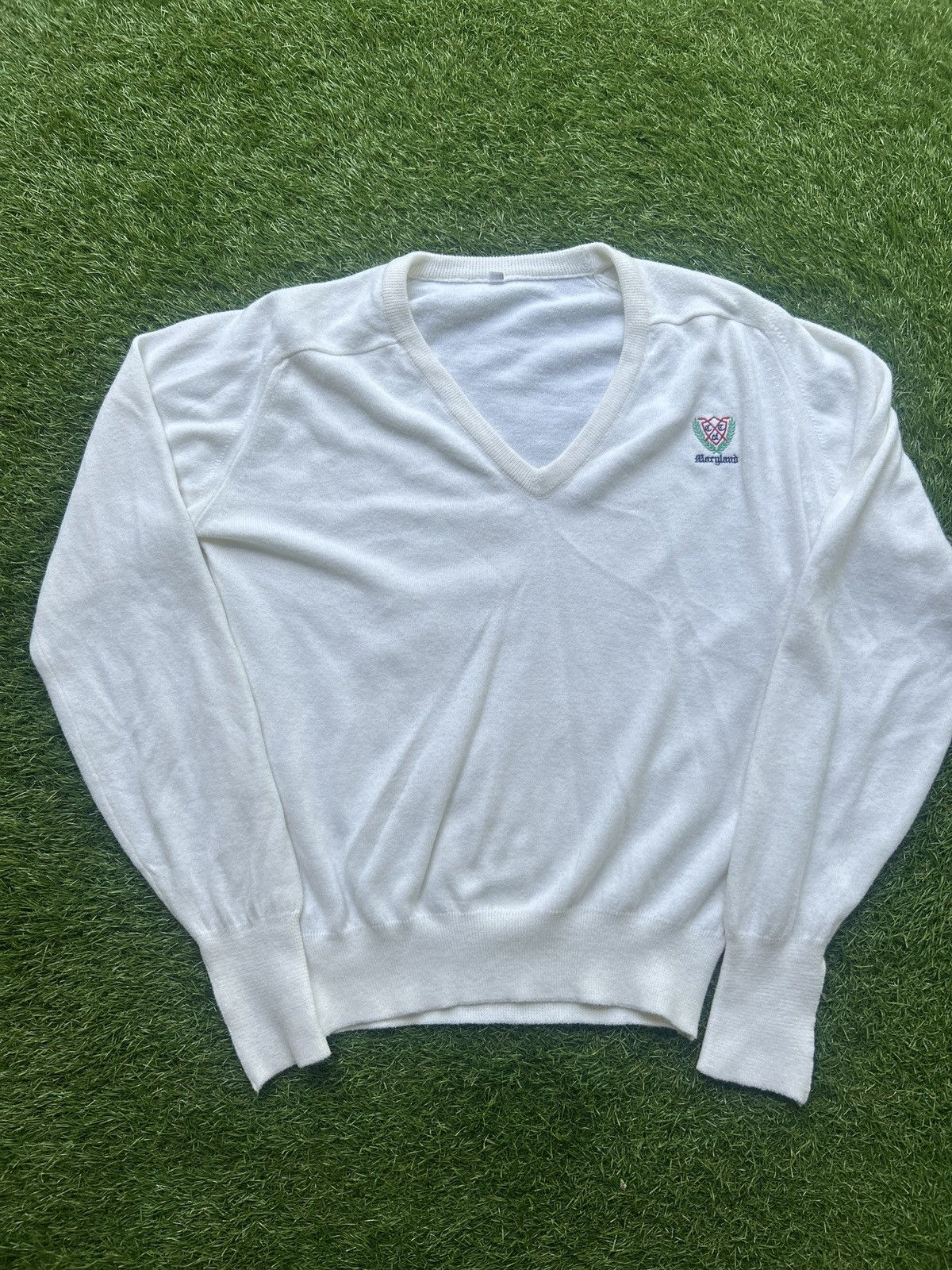 Vintage ntage 80’s Maryland Crest V-Neck Sweater Size US M / EU 48-50 / 2 - 2 Thumbnail