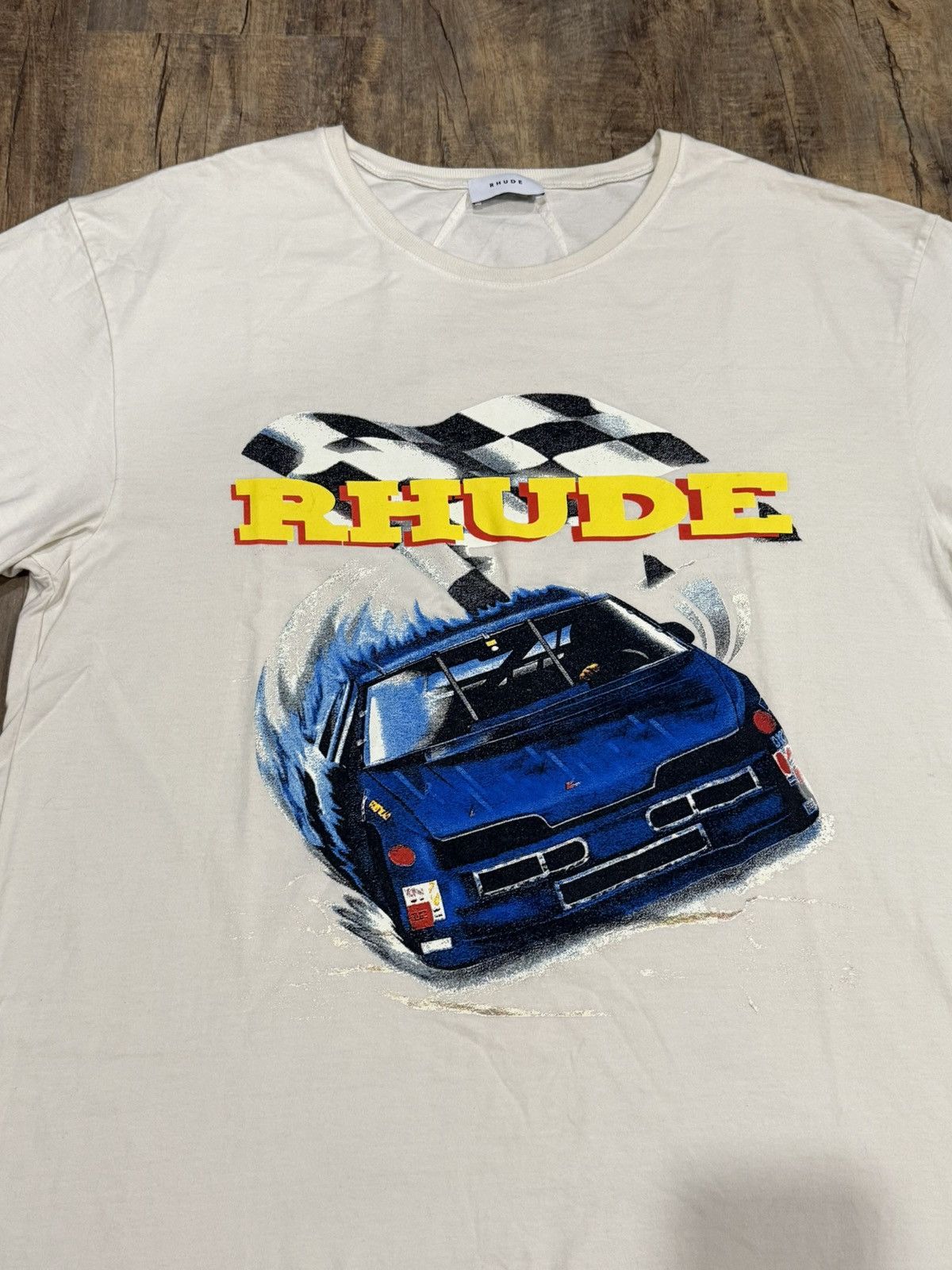 Rhude Rhude NASCAR Race Logo Cream Tee Racing Tour Checkered Flag Size US L / EU 52-54 / 3 - 3 Thumbnail