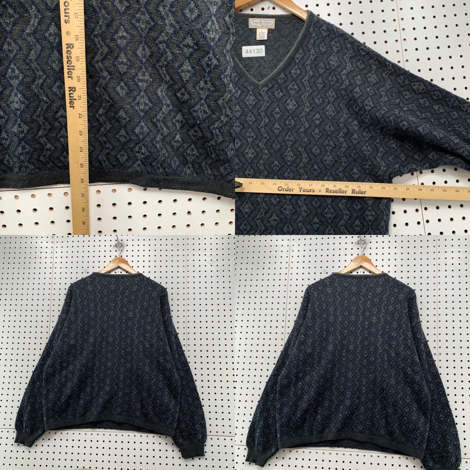 Murano VINTAGE Murano Wool Blend Sweater Mens Large Gray Blue Geometric V Neck Made ITALY Size US L / EU 52-54 / 3 - 8 Thumbnail