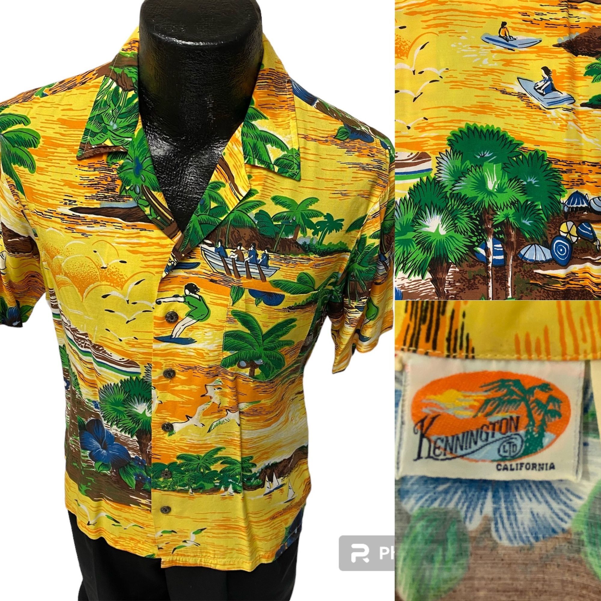 image of 60's Kennington California Hawaiian Island Savages Shirt M in Yellow, Men's (Size Medium)