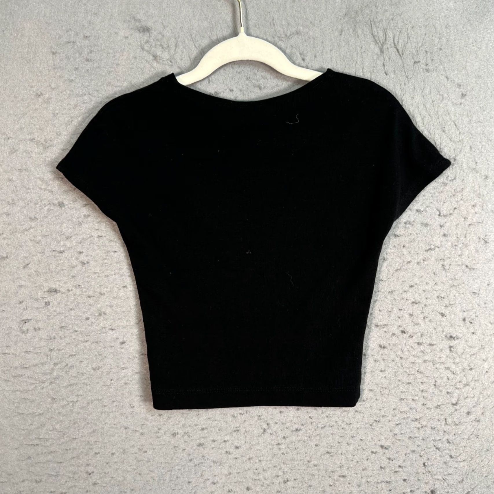 Zara Zara Top Adult Women Size Small Black Ribbed Knit Cropped Short Sleeve Cotton Elastane Womens Size S / US 4 / IT 40 - 2 Thumbnail