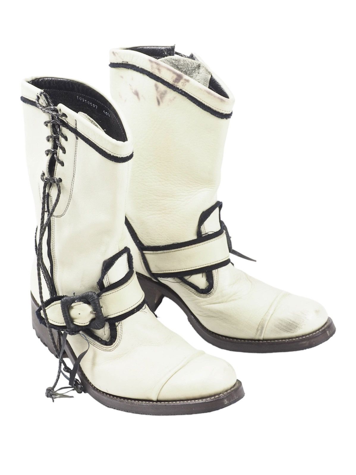 image of Gifturcrump X Roen Leather Laceup Boots in White, Men's (Size 8)