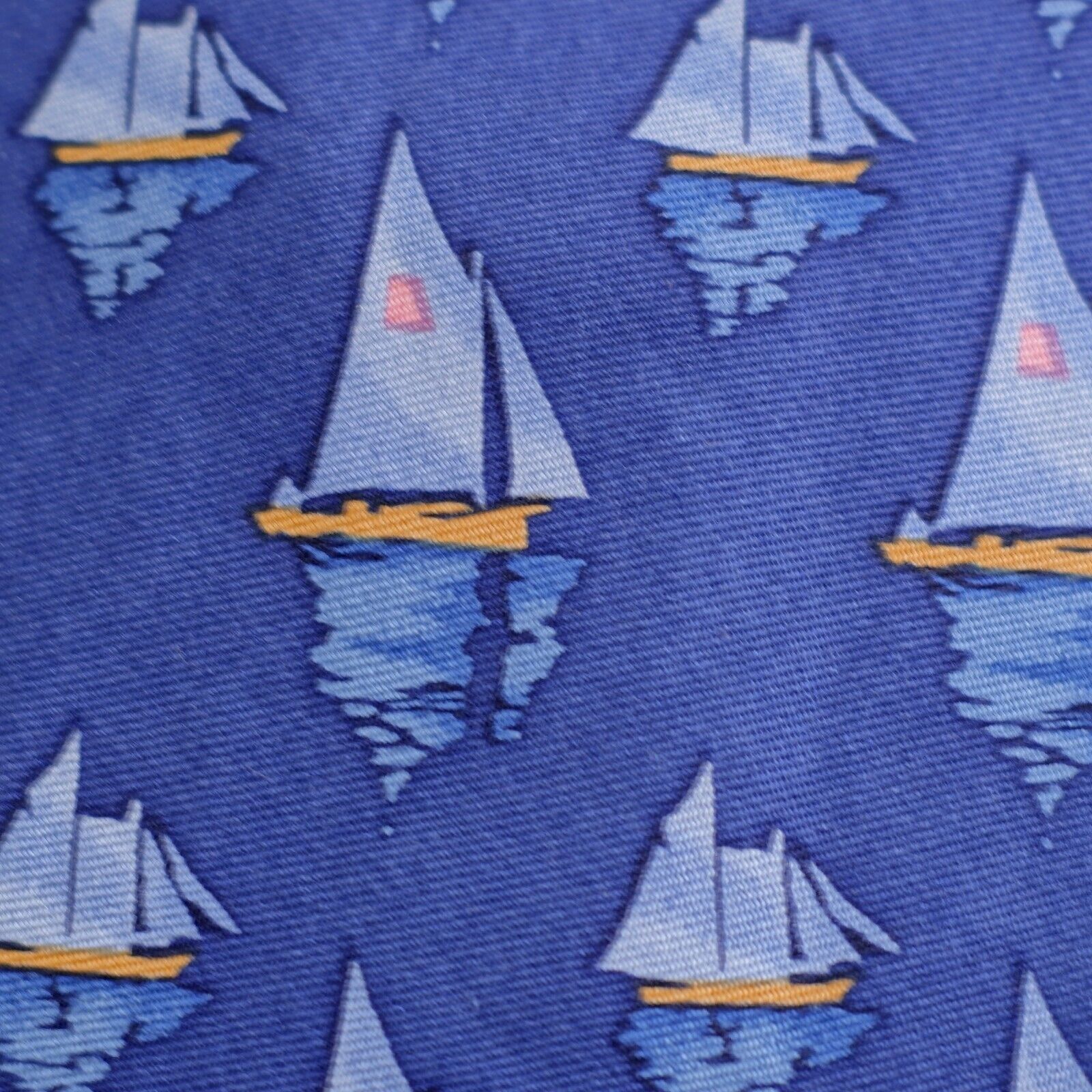 Vintage Museum Of Fine Arts Boston Blue Novelty Sailboat Print Wide Size ONE SIZE - 3 Thumbnail