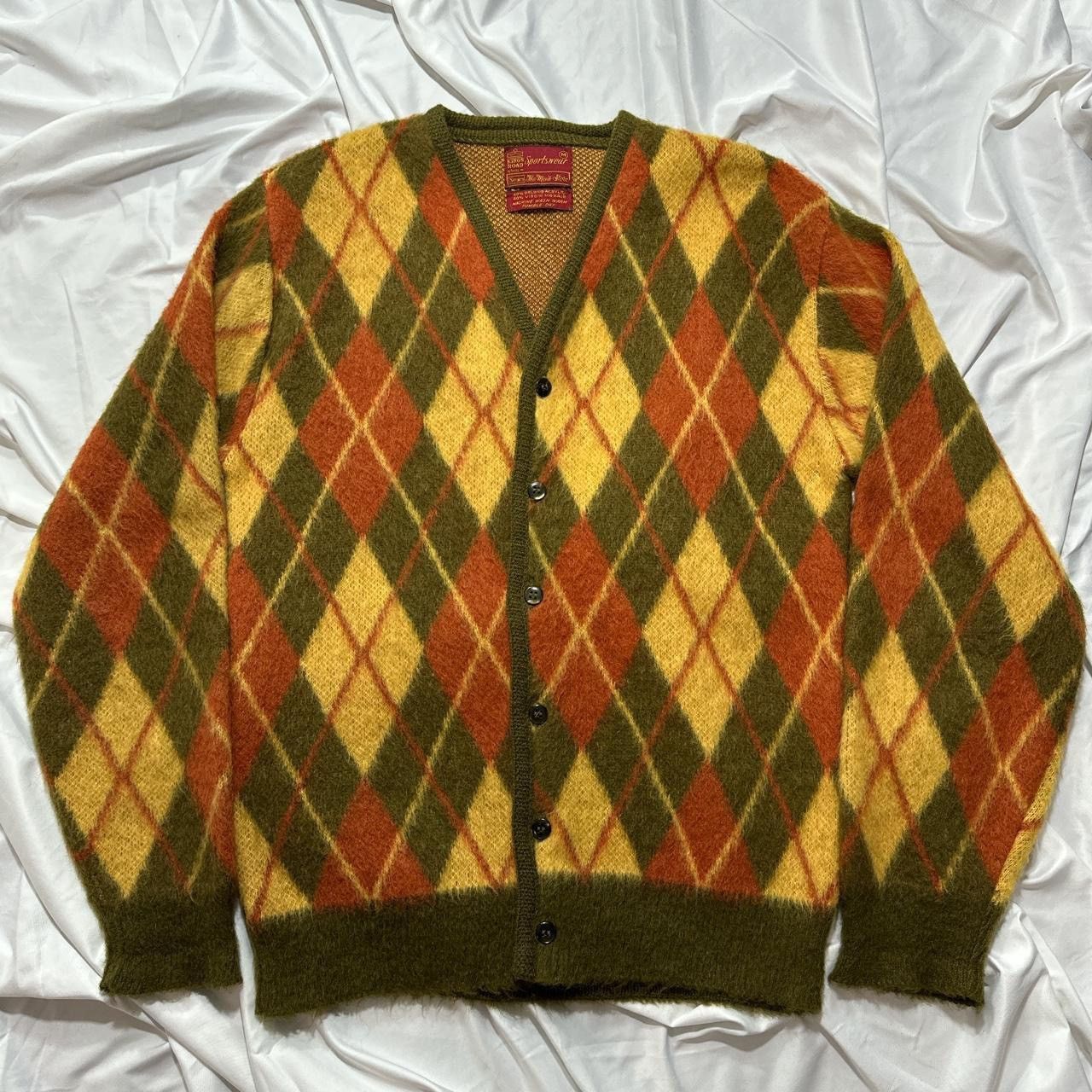 image of Cashmere Wool x Sears Vintage Kings Road Shop Mohair Cardigan in Green/Yellow, Men's (Size Medium)