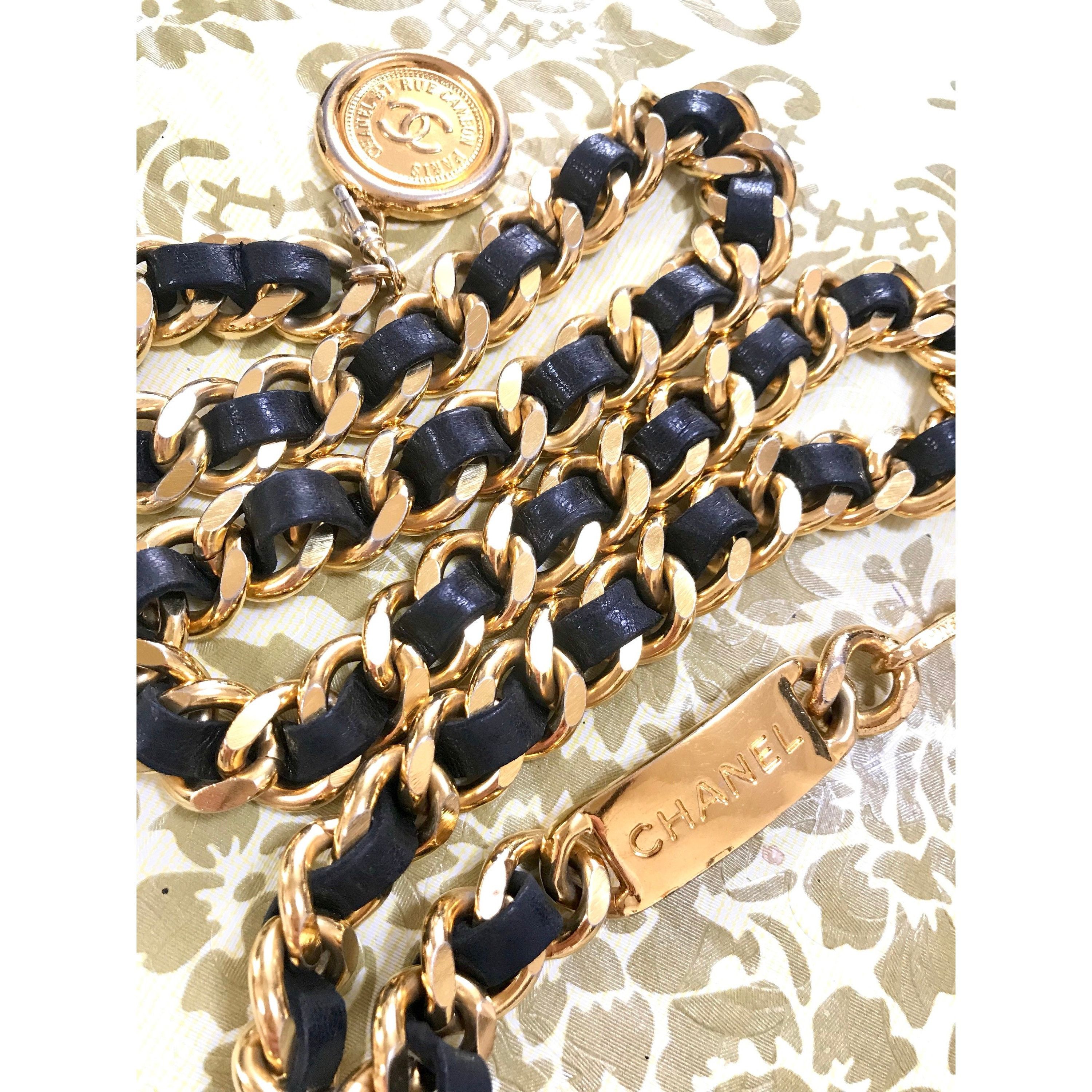 Chanel MINT. Vintage CHANEL black leather thick chain belt Size ONE SIZE - 2 Thumbnail