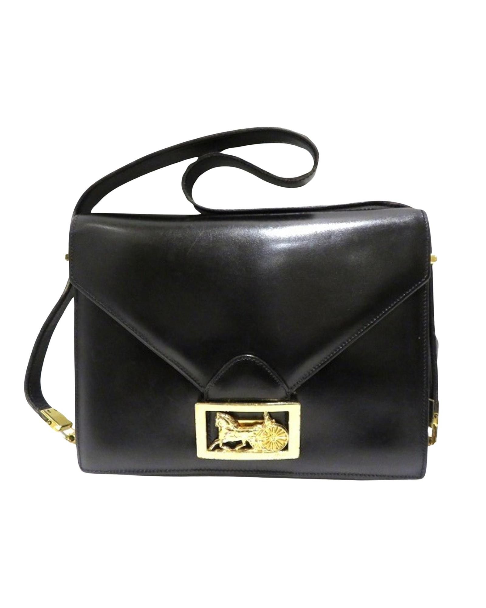 image of Celine Sophisticated Black Leather Shoulder Bag, Women's
