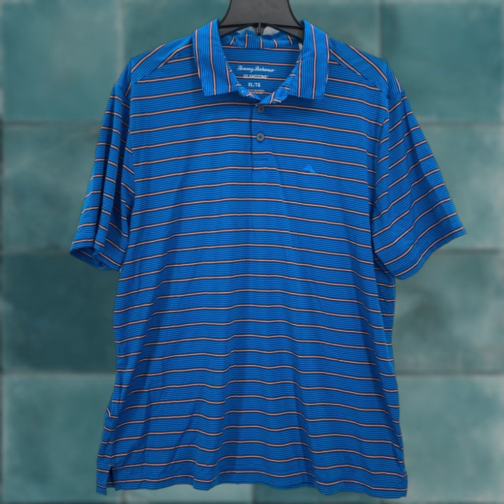 Tommy Bahama Tommy Bahama Island Zone Polo Shirt XL Blue Striped Performance Stretch Golf Shirt Size US XL / EU 56 / 4 - 1 Thumbnail