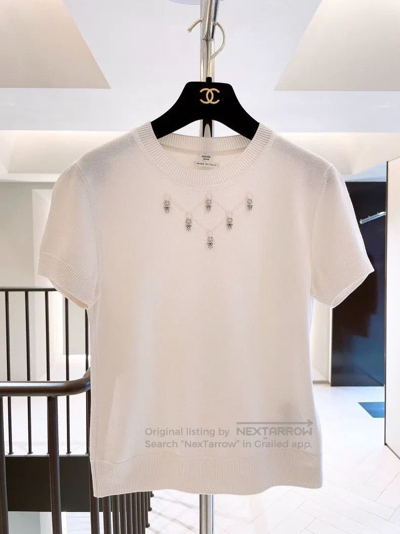 Hermes Hermes Metal buckle embroidered knitted short sleeve Size XS / US 0-2 / IT 36-38 - 1 Thumbnail