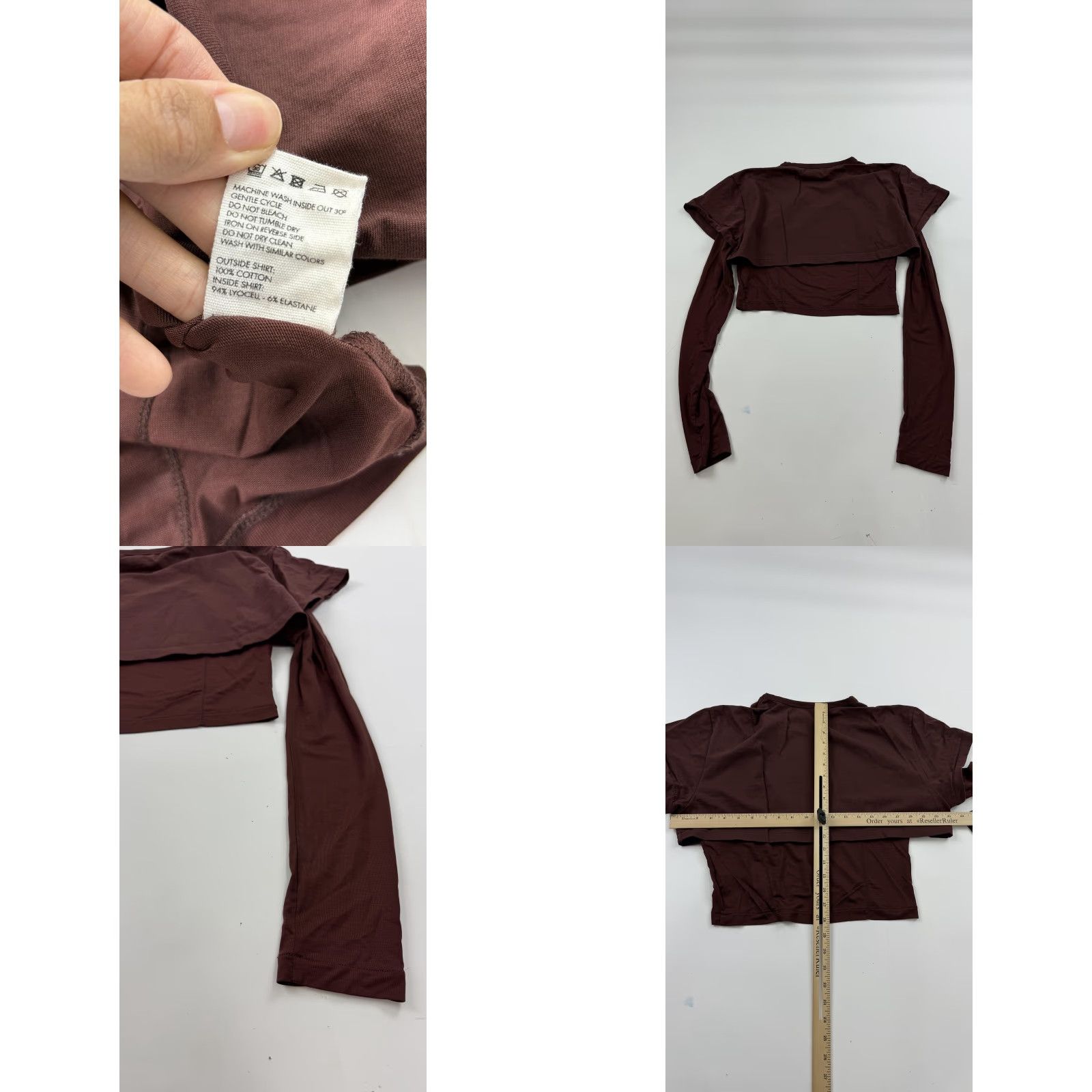 Jacquemus VINTAGE? No — Actually: JACQUEMUS Shirt Womens XXL Brown Layered 2-in-1 Cropped Long Sleeve Top, Designer Cotton/Lyocell Blend, Crew Neck, 2XL Womens Size XXL / US 16-18 / IT 52-54 - 8 Thumbnail