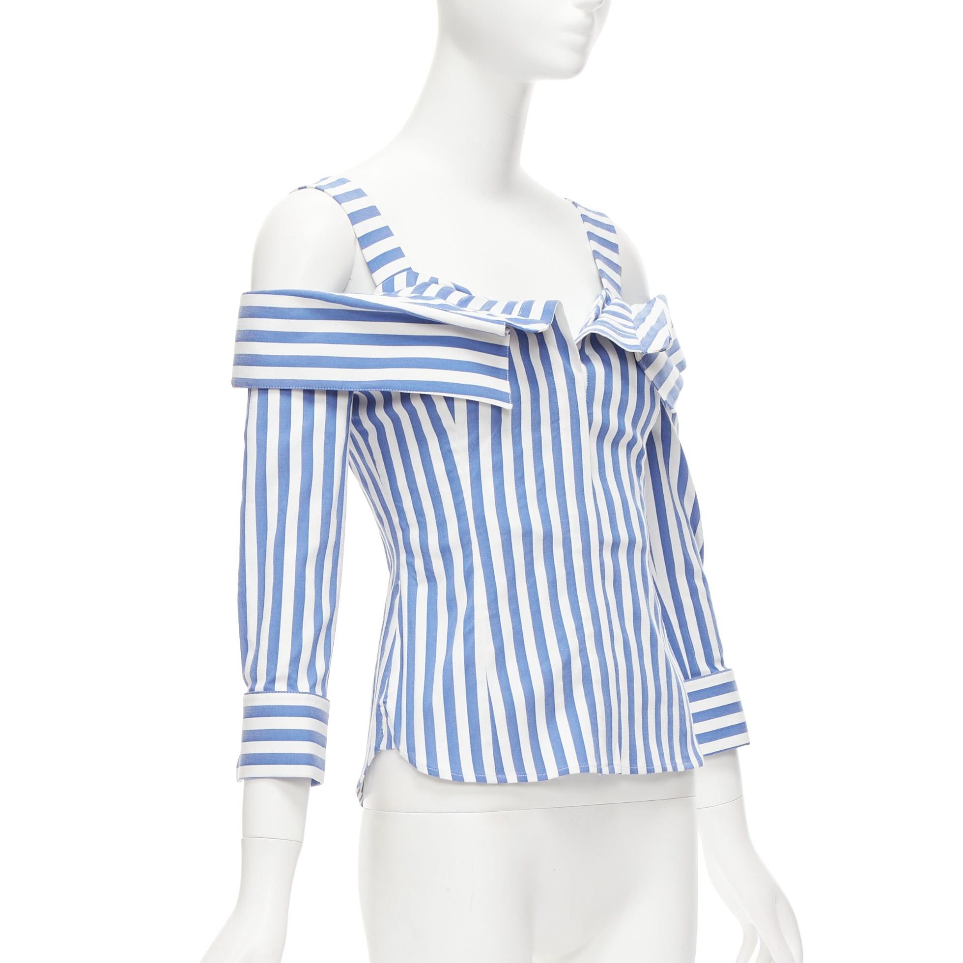 MONSE MONSE blue white striped cold shoulder corseted cropped sleeve top US0 XS Size XS / US 0-2 / IT 36-38 - 1 Thumbnail