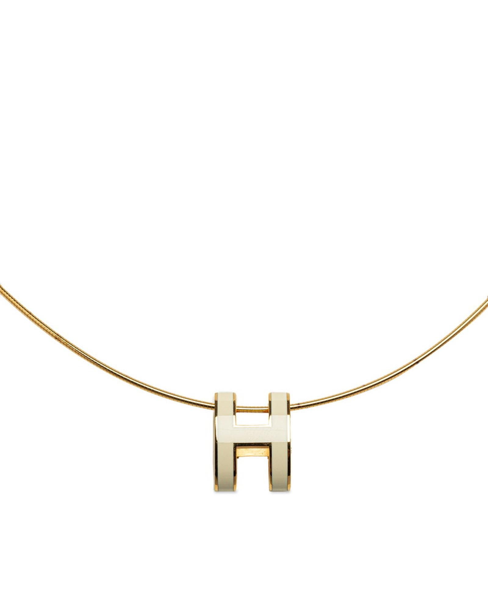 image of Gold Hermes Pop H Pendant Necklace - B Condition, Women's