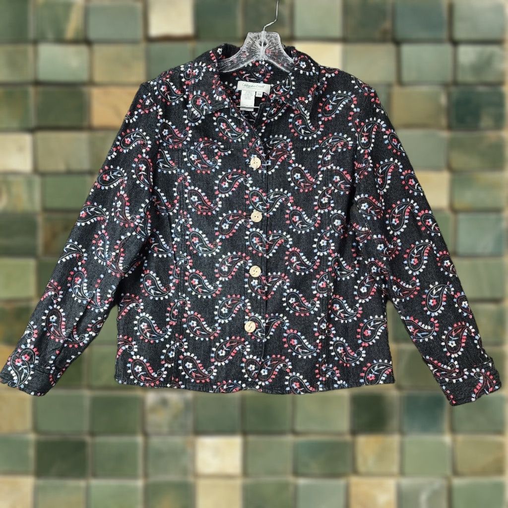 Coldwater Creek COLDWATER CREEK Jacket Women Black Long Sleeve Embroidered Button Up PM Petite Size Size M / US 6-8 / IT 42-44 - 1 Thumbnail