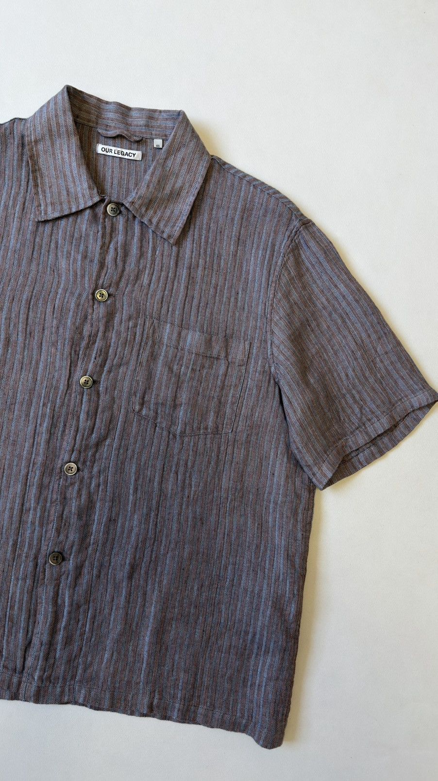 Our Legacy Blue/Tan Woven Striped Linen Box Shirt Size US M / EU 48-50 / 2 - 7 Thumbnail