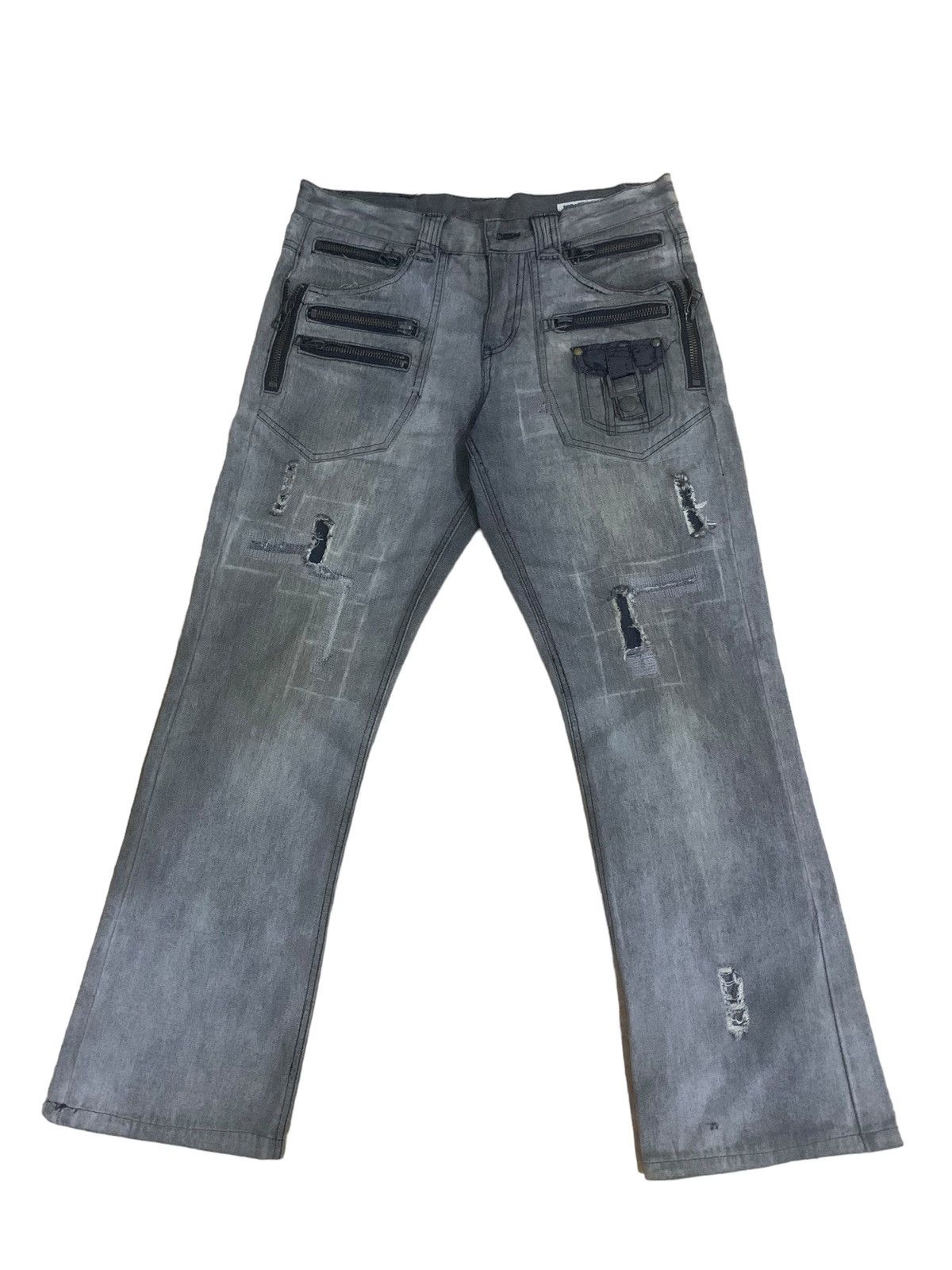 image of 14Th Addiction x If Six Was Nine Semantic Design Patches Multipocket Punk Jeans in Grey (Size 32)