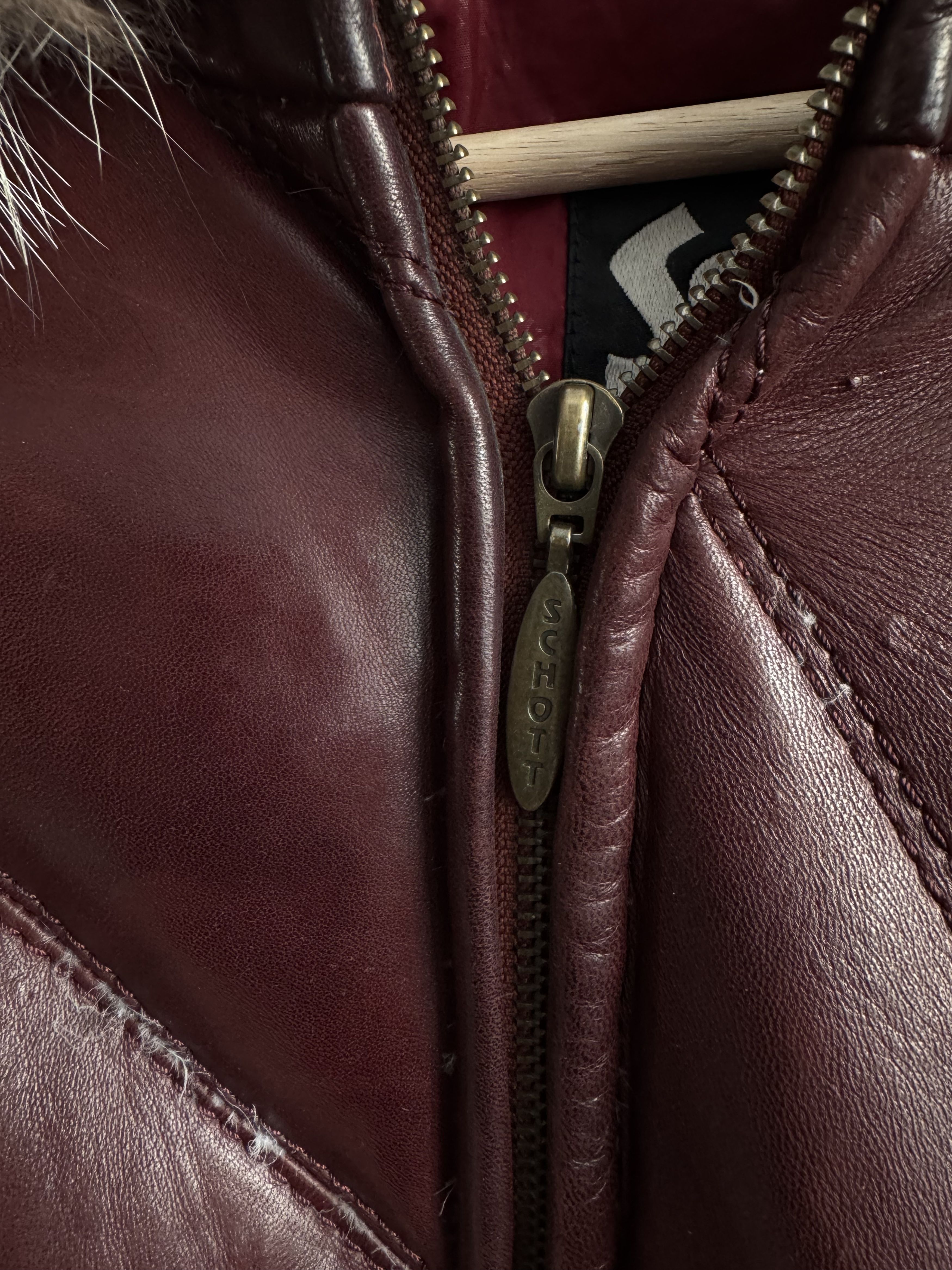 Schott Schott Leather Down Puffer Burgundy Jacket Size XXL Size US XXL / EU 58 / 5 - 6 Thumbnail